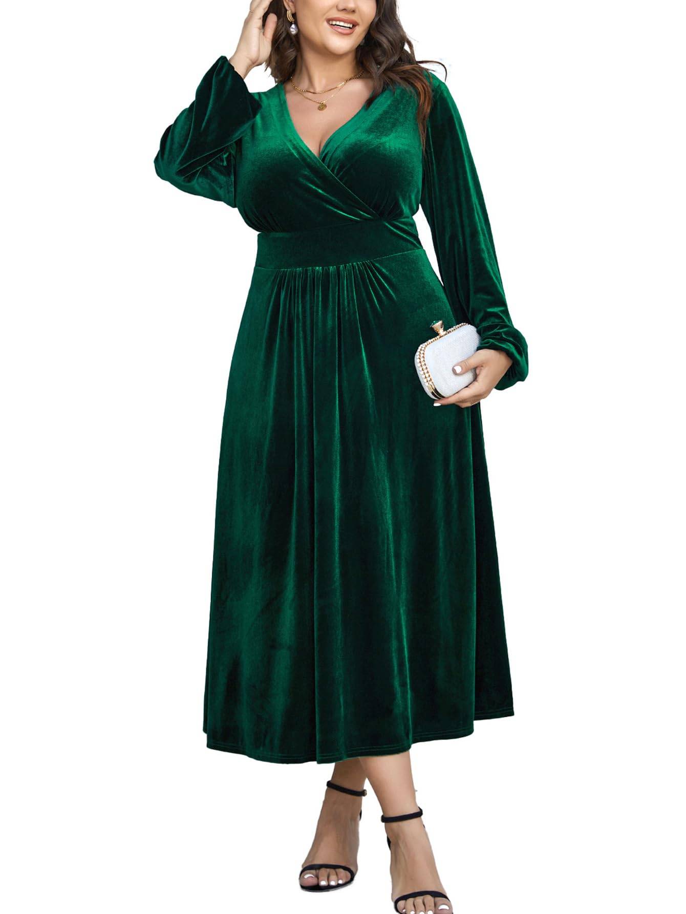 Women Plus Size Maxi Dress Wrap V Neck Dress