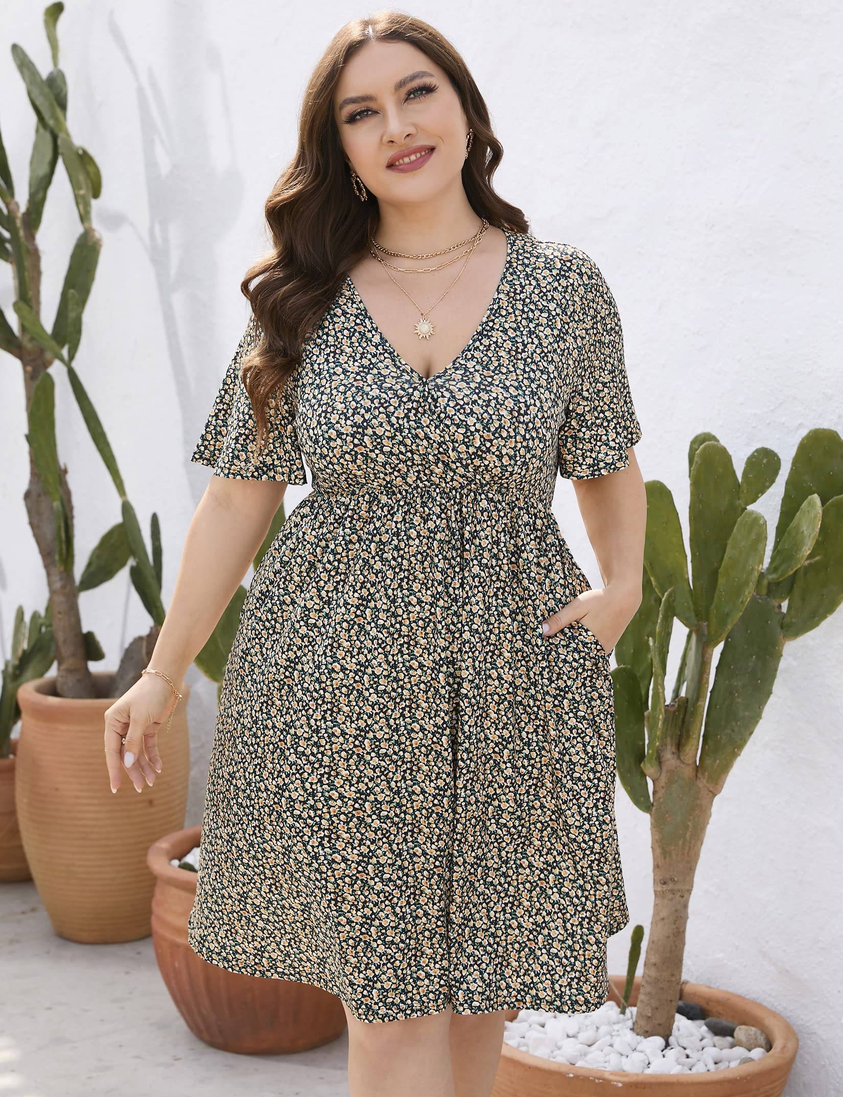 Plus Size Summer Dress Women's A Line Midi Dresses