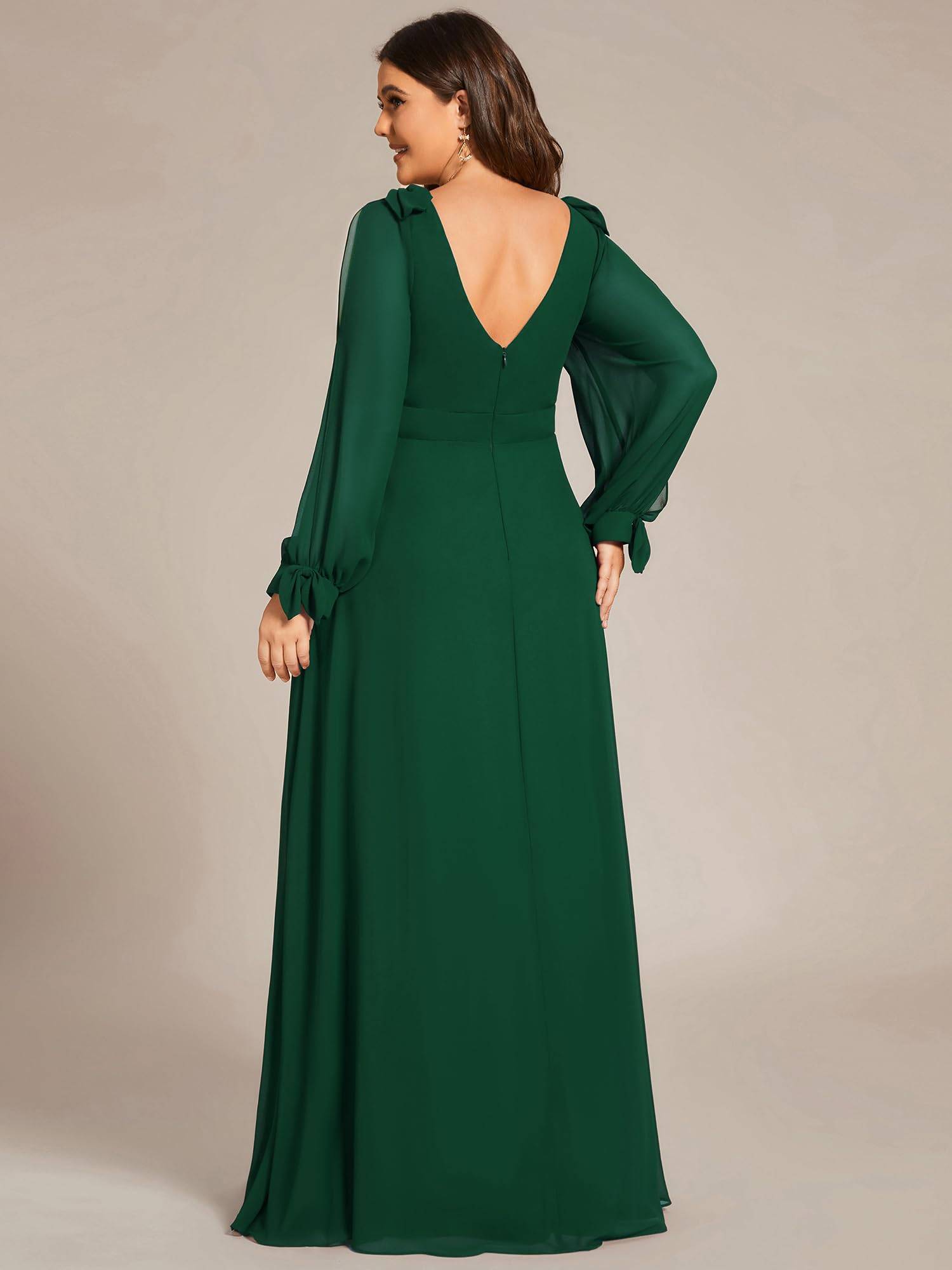 Plus Size Chiffon Long Sleeve Formal Dress