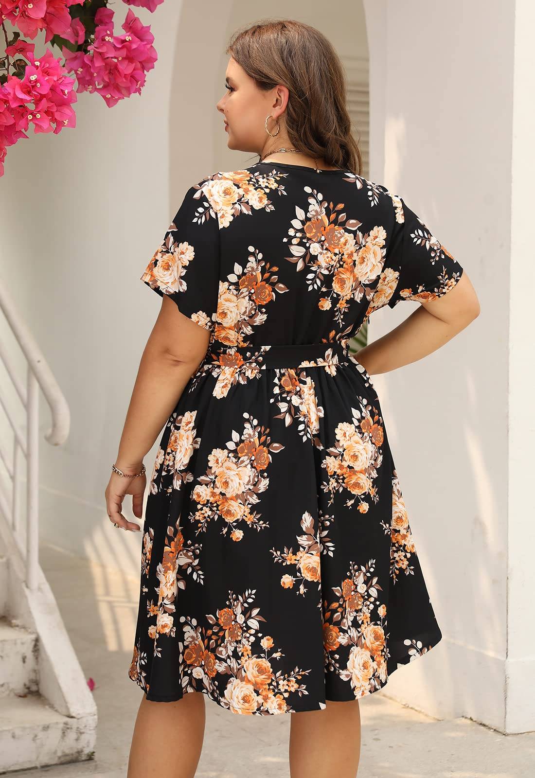 Womens Plus Size Boho Wrap Dress Floral Print