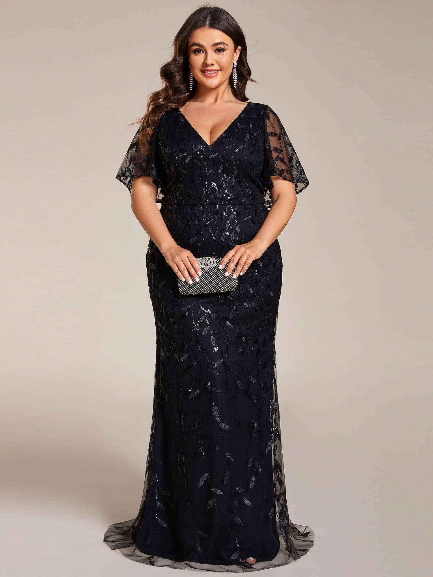 Women's V-Neck Sparkly Formal Dresses Plus Size