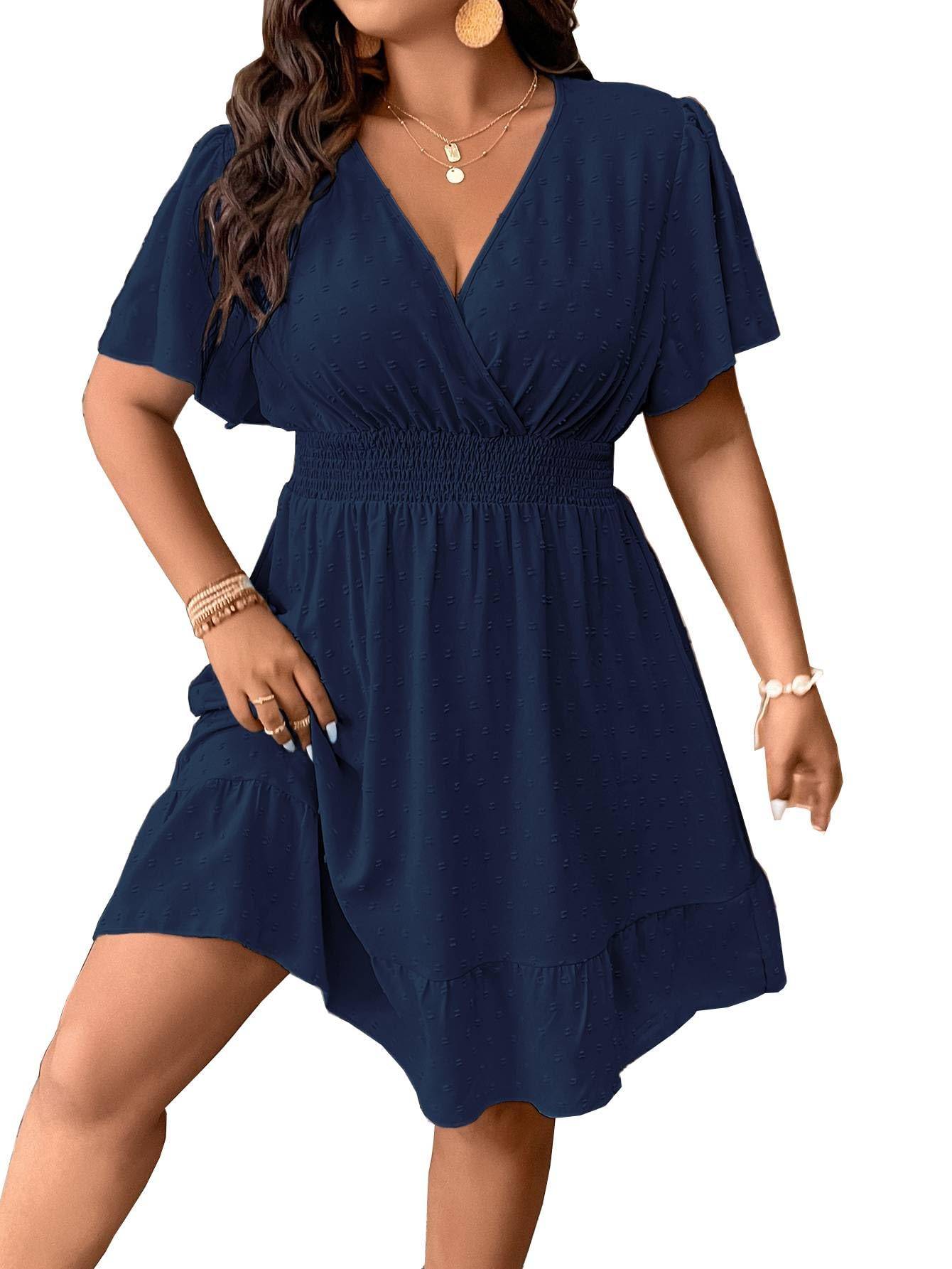 Women's Plus Size Wrap V Neck Short A Line Dress