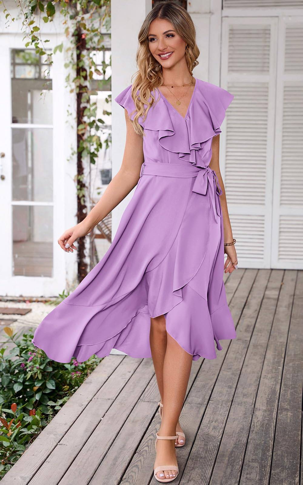 Womens Summer Wrap V Neck Split Party Dress