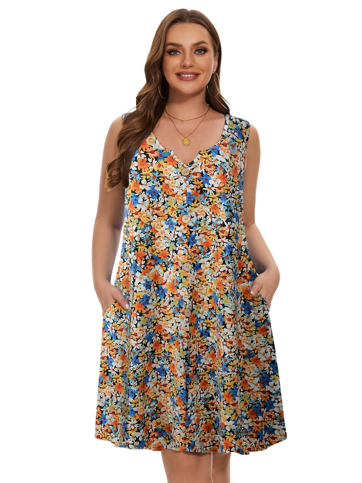 Women Plus Size A Line Sundresses Midi Dress