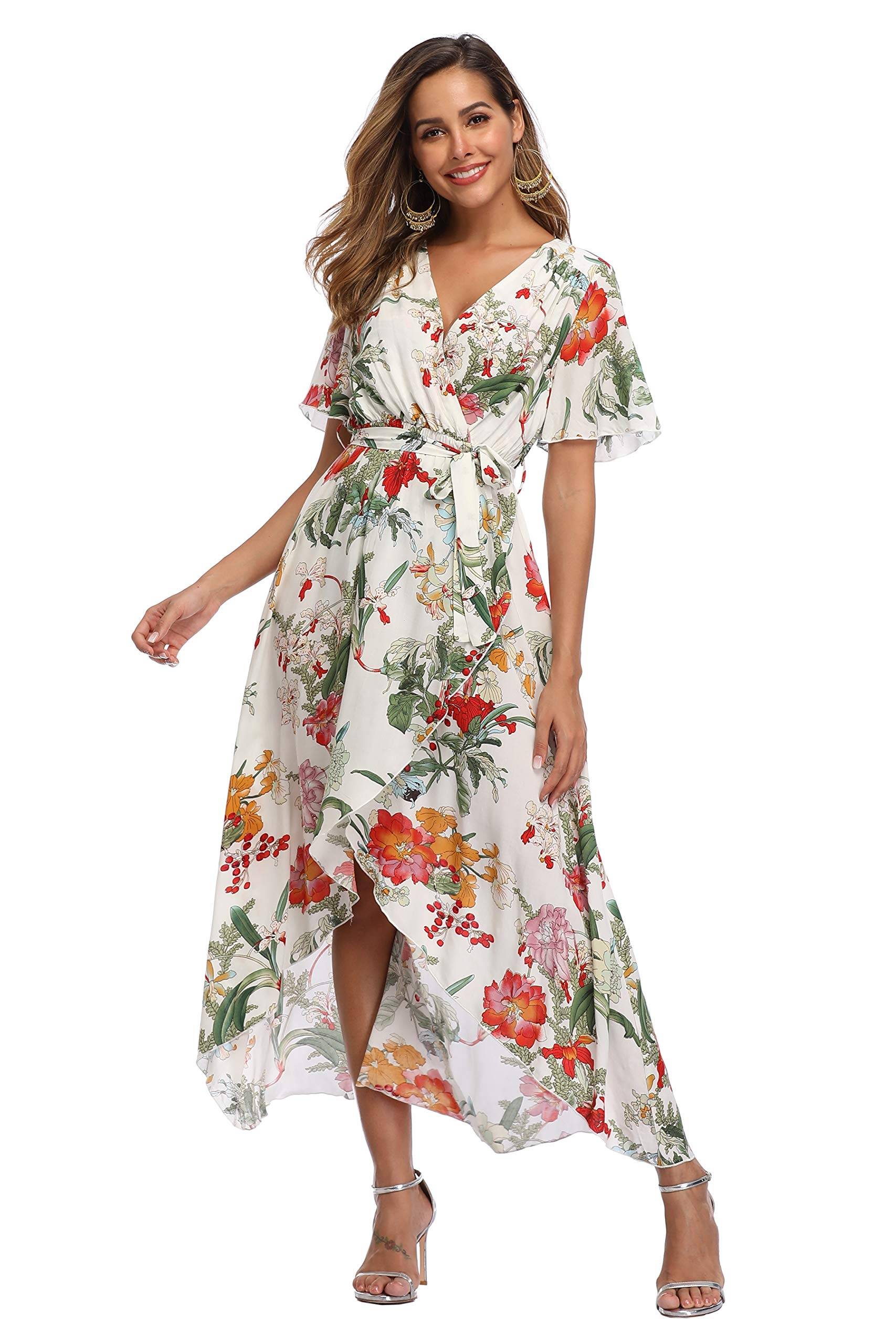 Women's Wrap V Neck Floral Summer Dresses Maxi