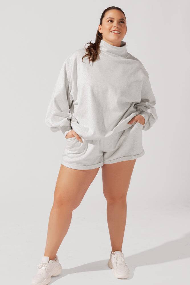   Gooey Mockneck Sweatshirt with Pockets - Light Heather Grey