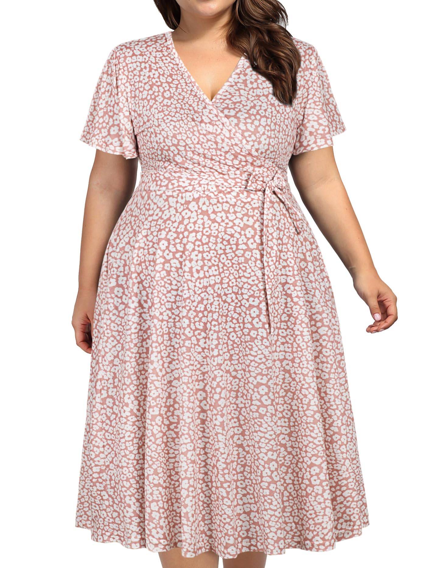 Plus Size Womens V Neck Floral Party Midi Dresses