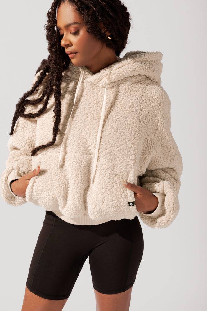 Faux Sherpa Pullover Cloud Hoodie - Taupe