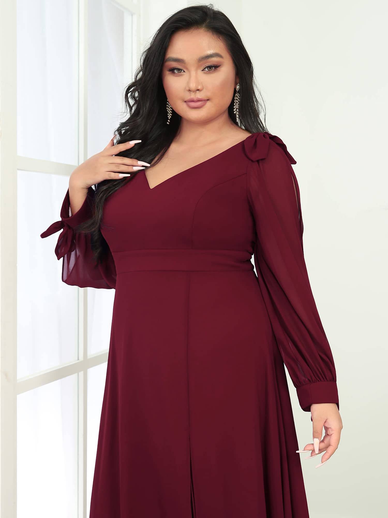 Plus Size Chiffon Long Sleeve Formal Dress