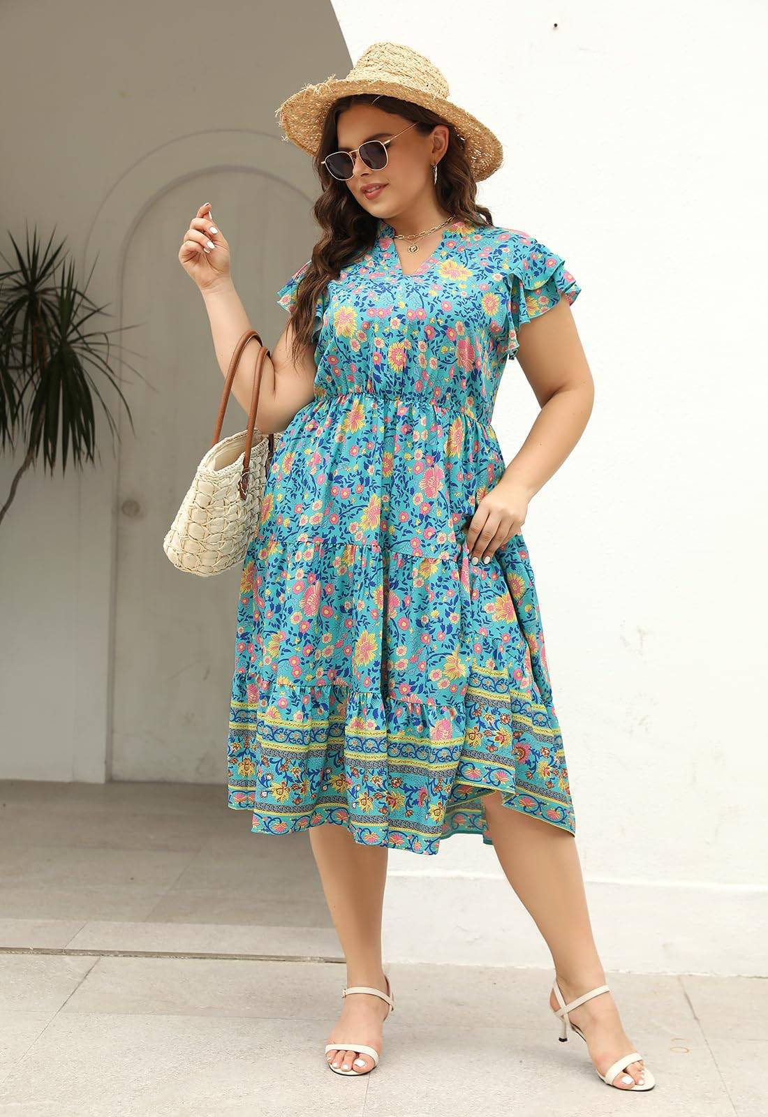 Plus Size Midi DressesWomen Boho Floral Dress