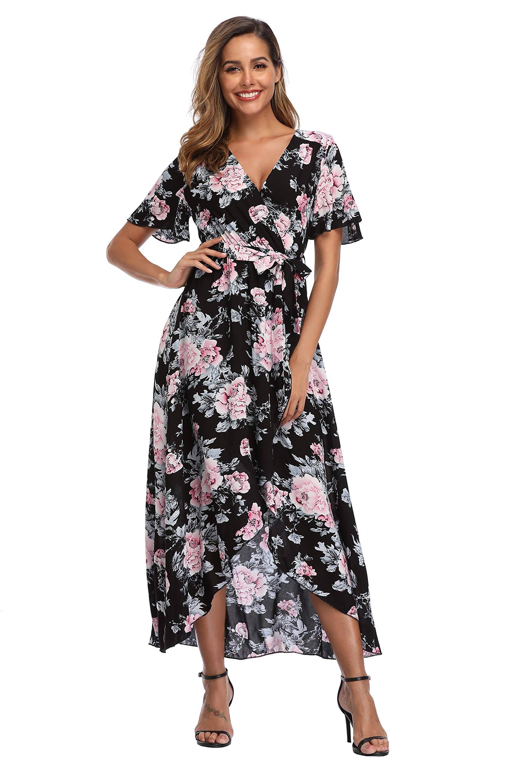 Women's Wrap V Neck Floral Summer Dresses Maxi