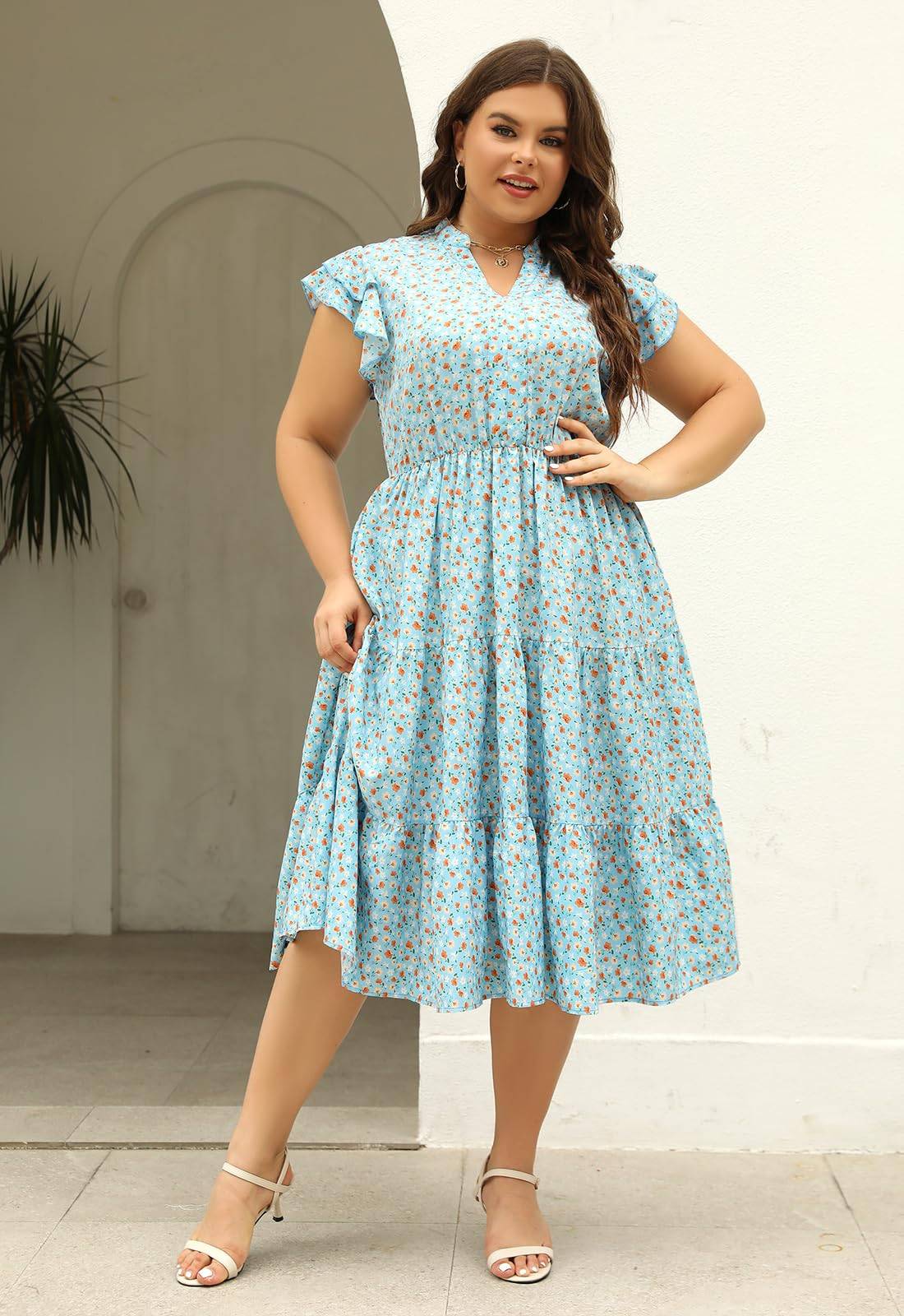 Plus Size Midi DressesWomen Boho Floral Dress