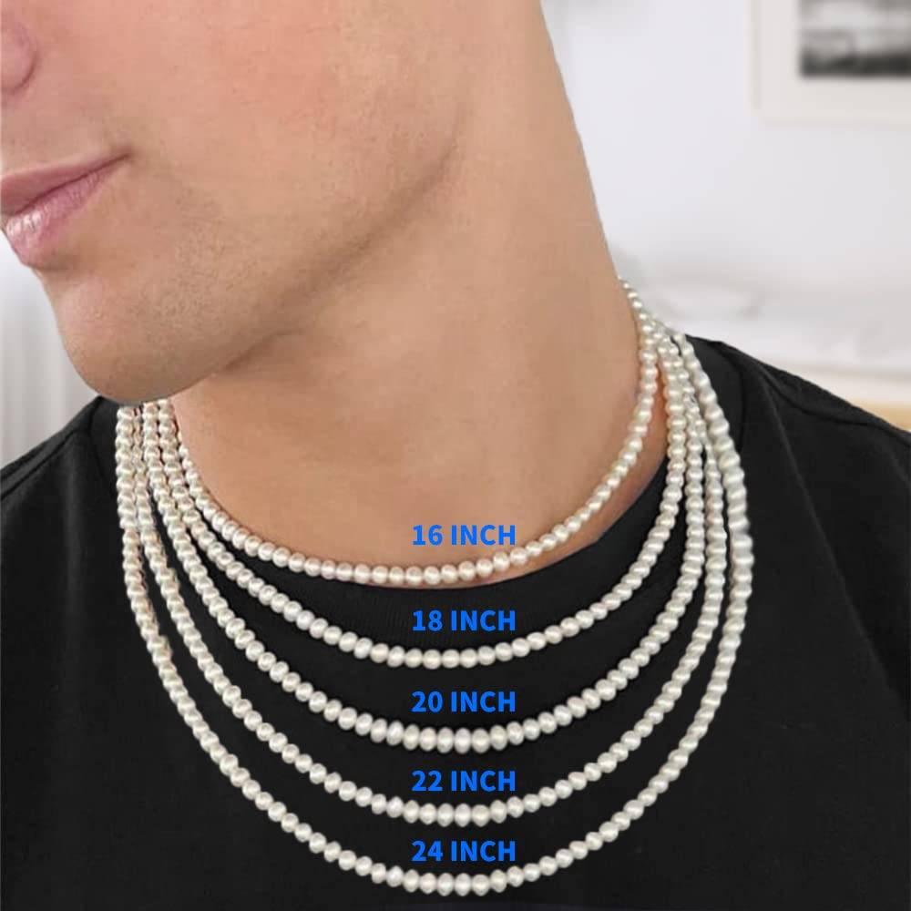 Pearl Necklace for Men,White Round Pearl Necklace Pearl Choker Necklace Fashion Jewelry Gifts for Women Men