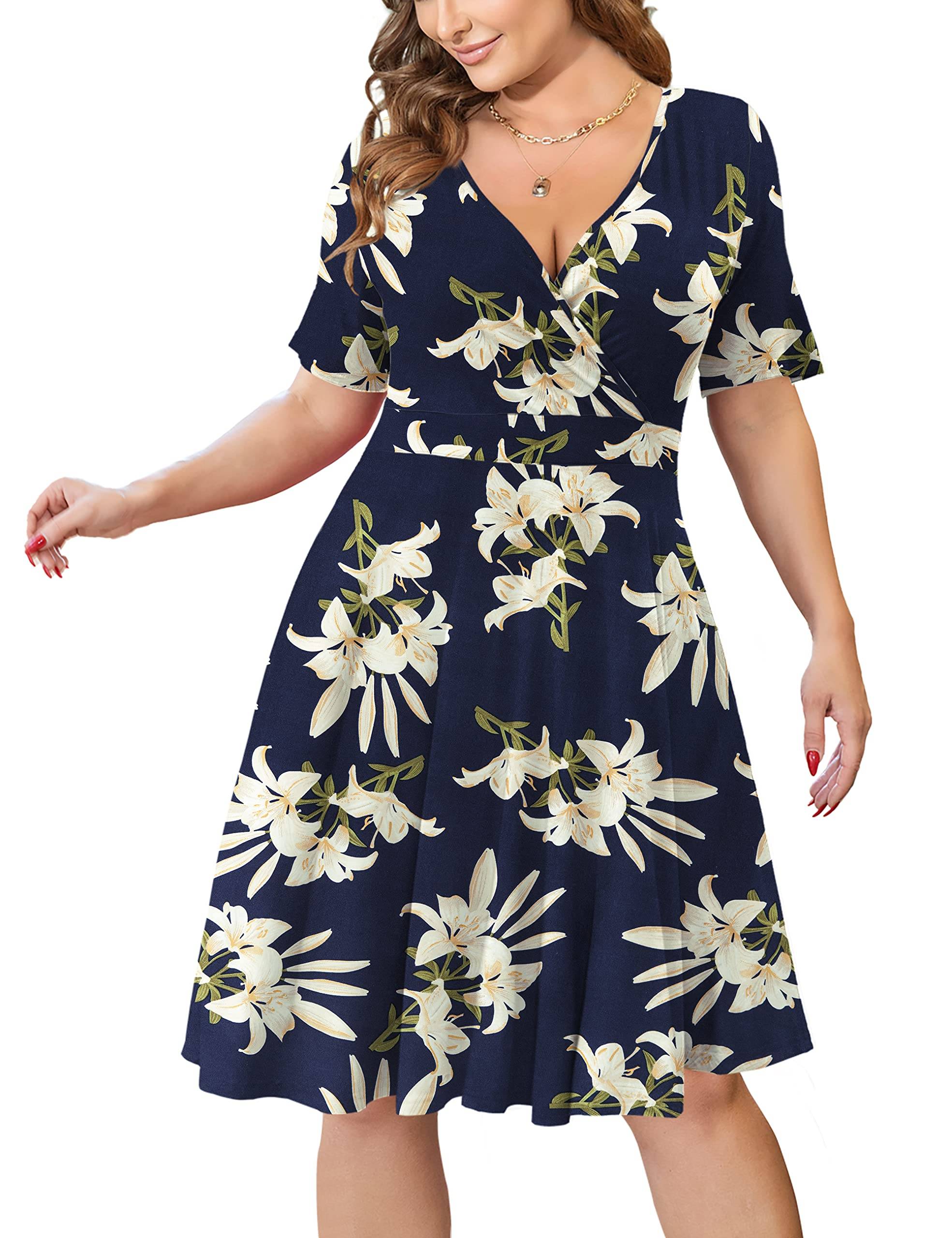 Womens Plus Size Dresses Wrap Dress with Pockets