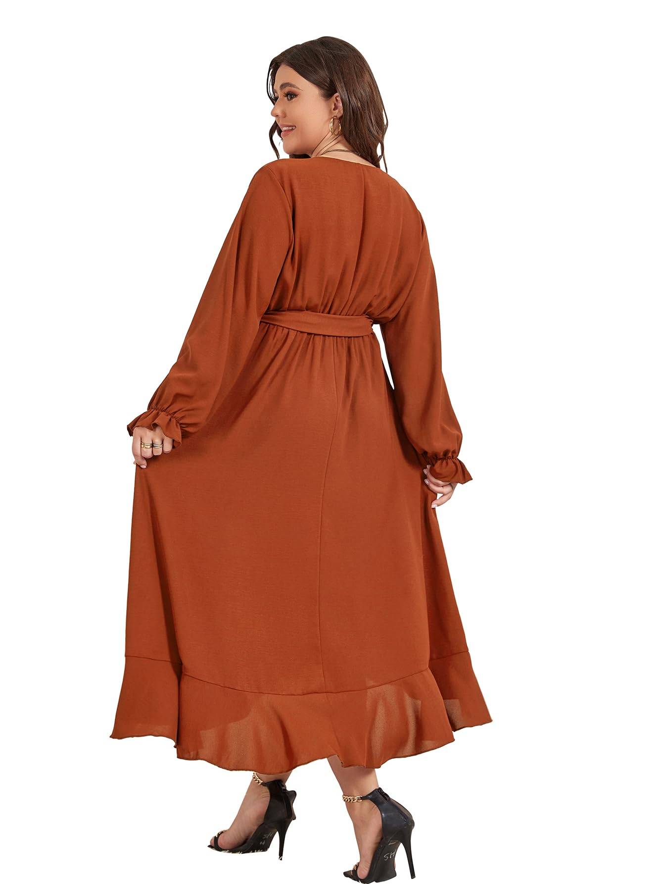 Women Plus Size Maxi Dress Wrap V Neck Dress