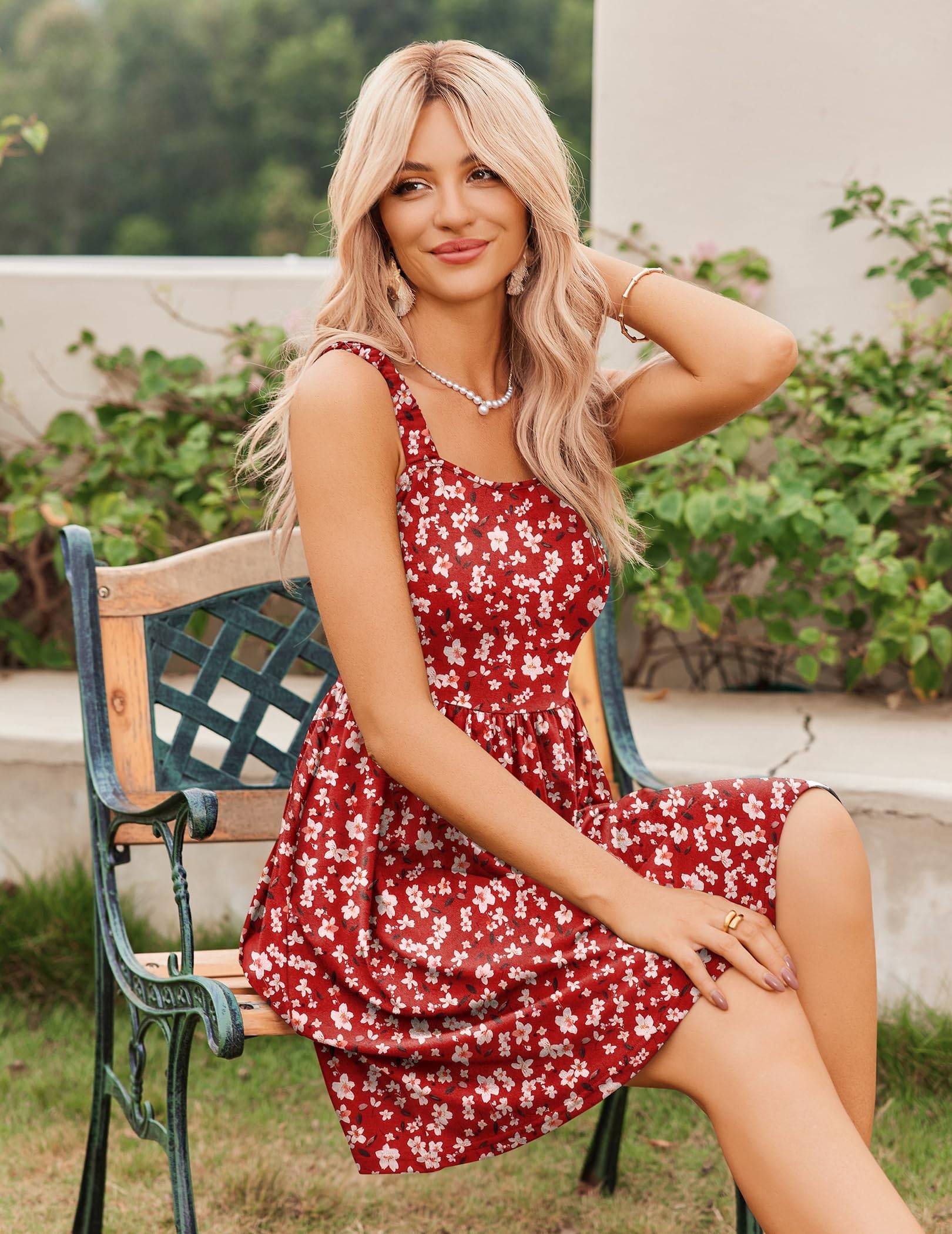 Women's Floral Dress Pockets A-line Mini Sundress