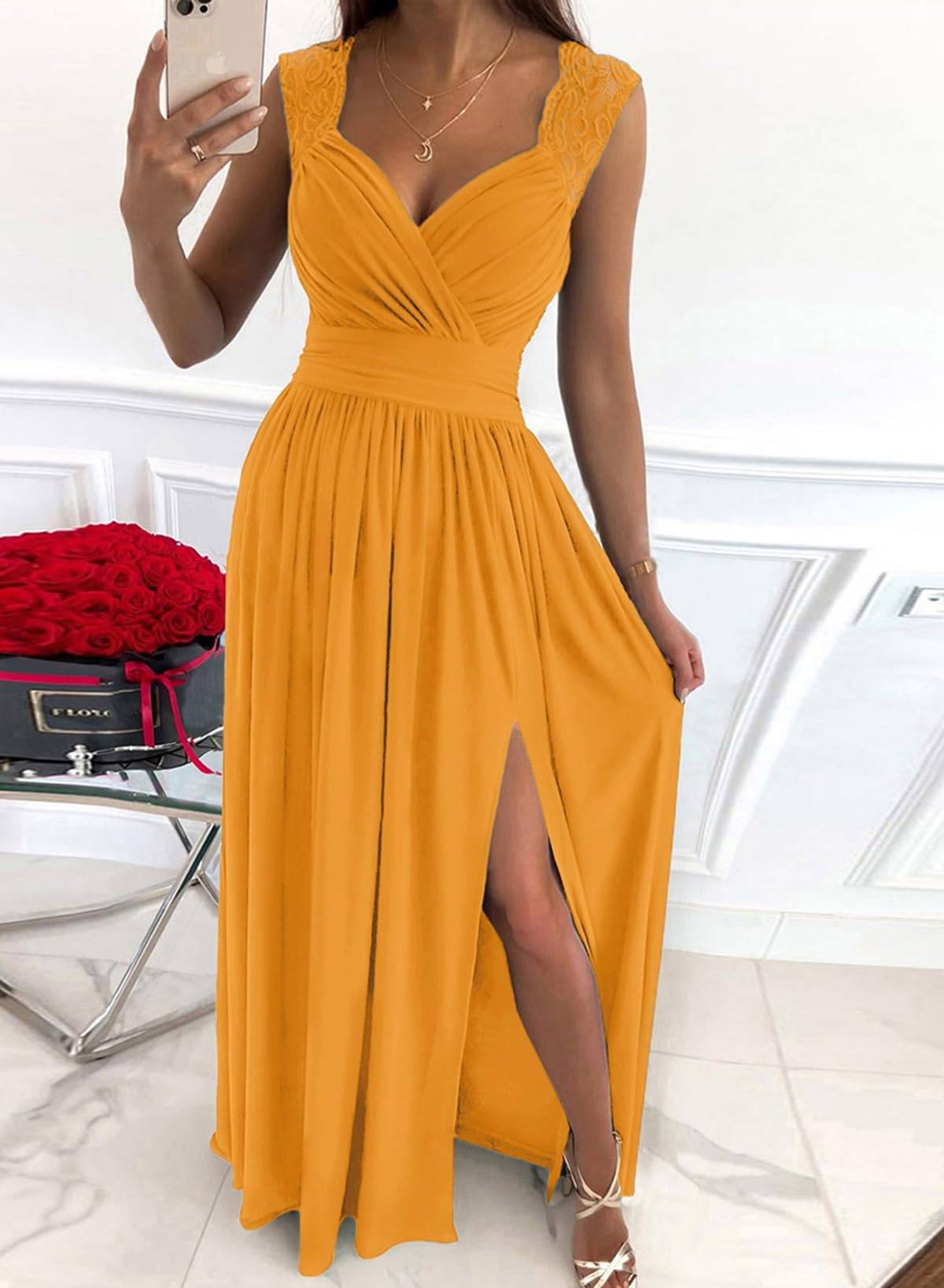 Womens Wrap V-Neck Sexy Wedding Guest Maxi Dresses