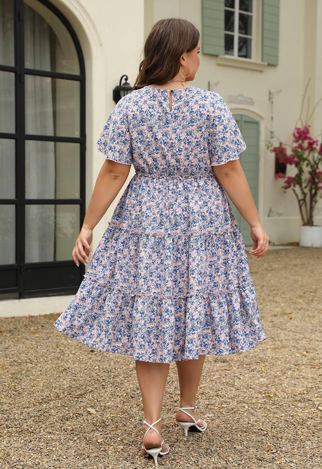 Women Plus Size Summer Midi Dress with Pocket