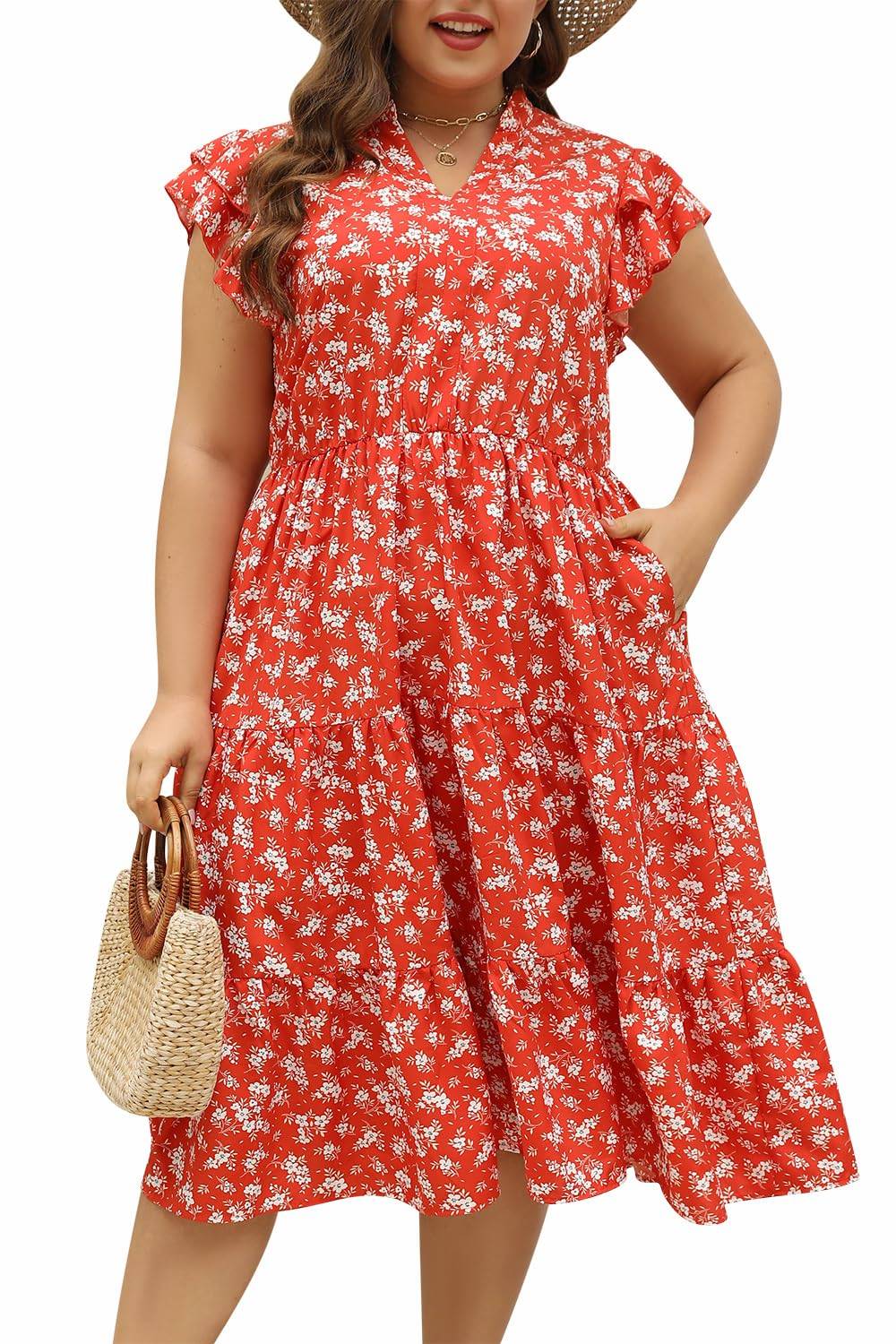 Plus Size Midi DressesWomen Boho Floral Dress