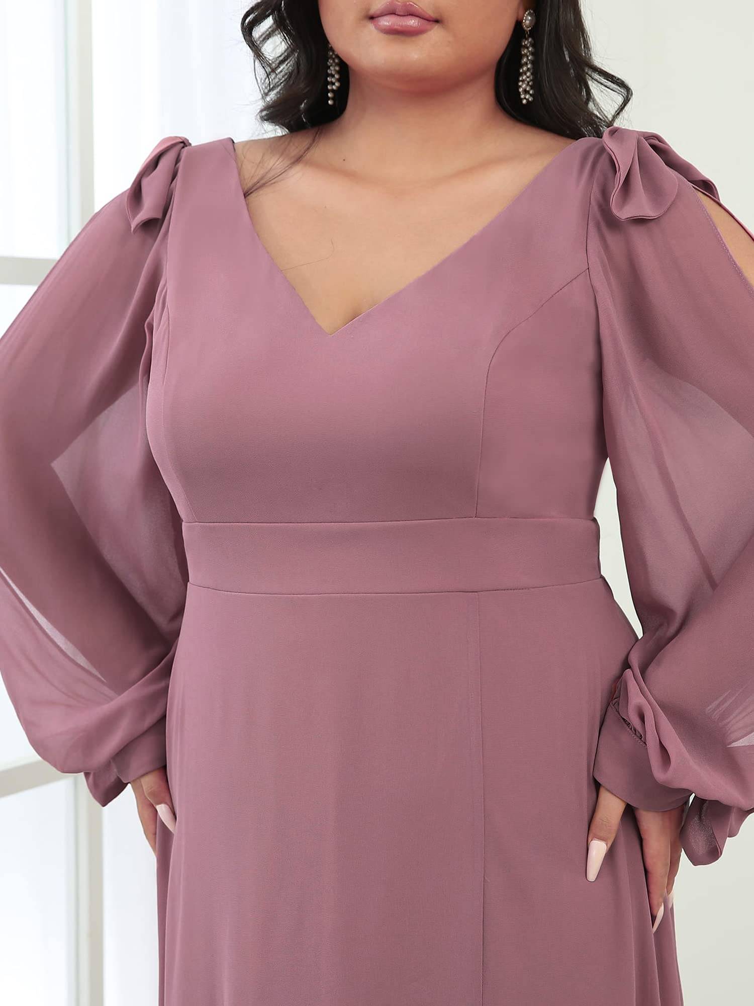 Plus Size Chiffon Long Sleeve Formal Dress