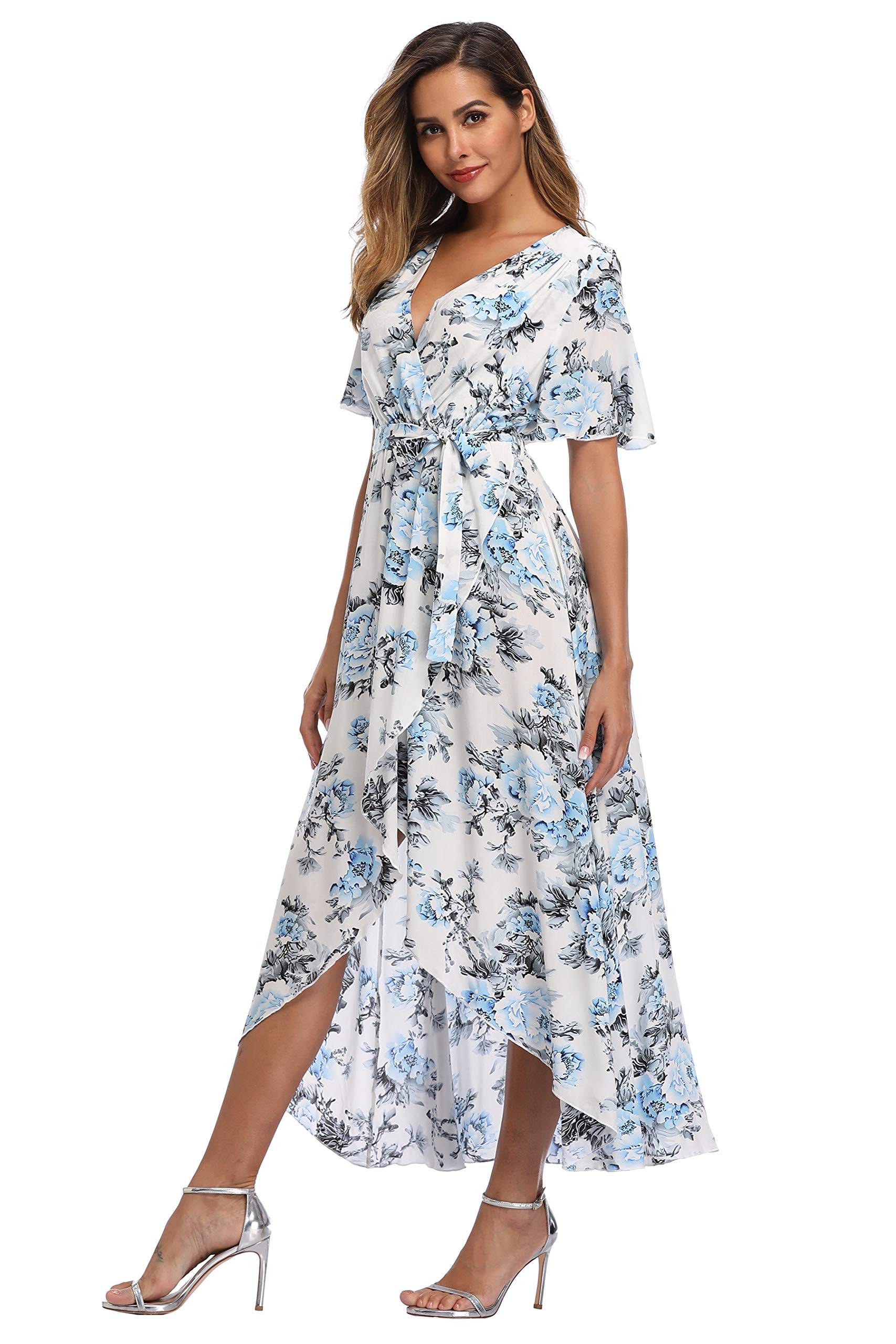 Women's Wrap V Neck Floral Summer Dresses Maxi