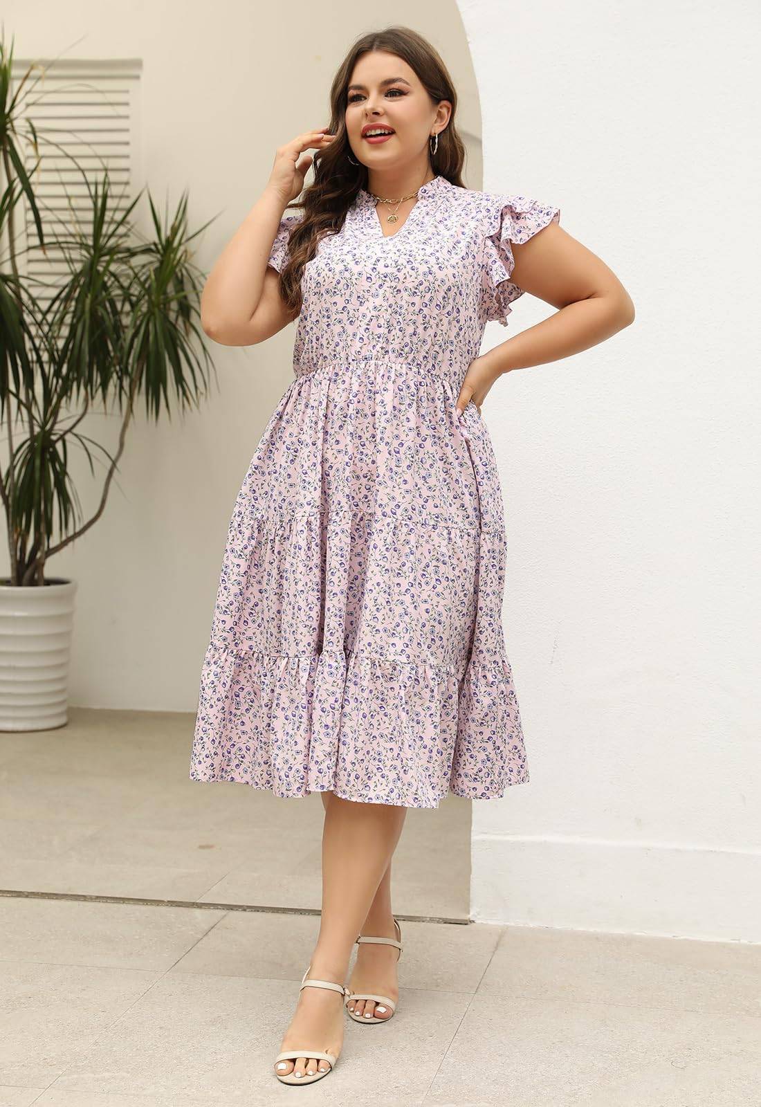 Plus Size Midi DressesWomen Boho Floral Dress