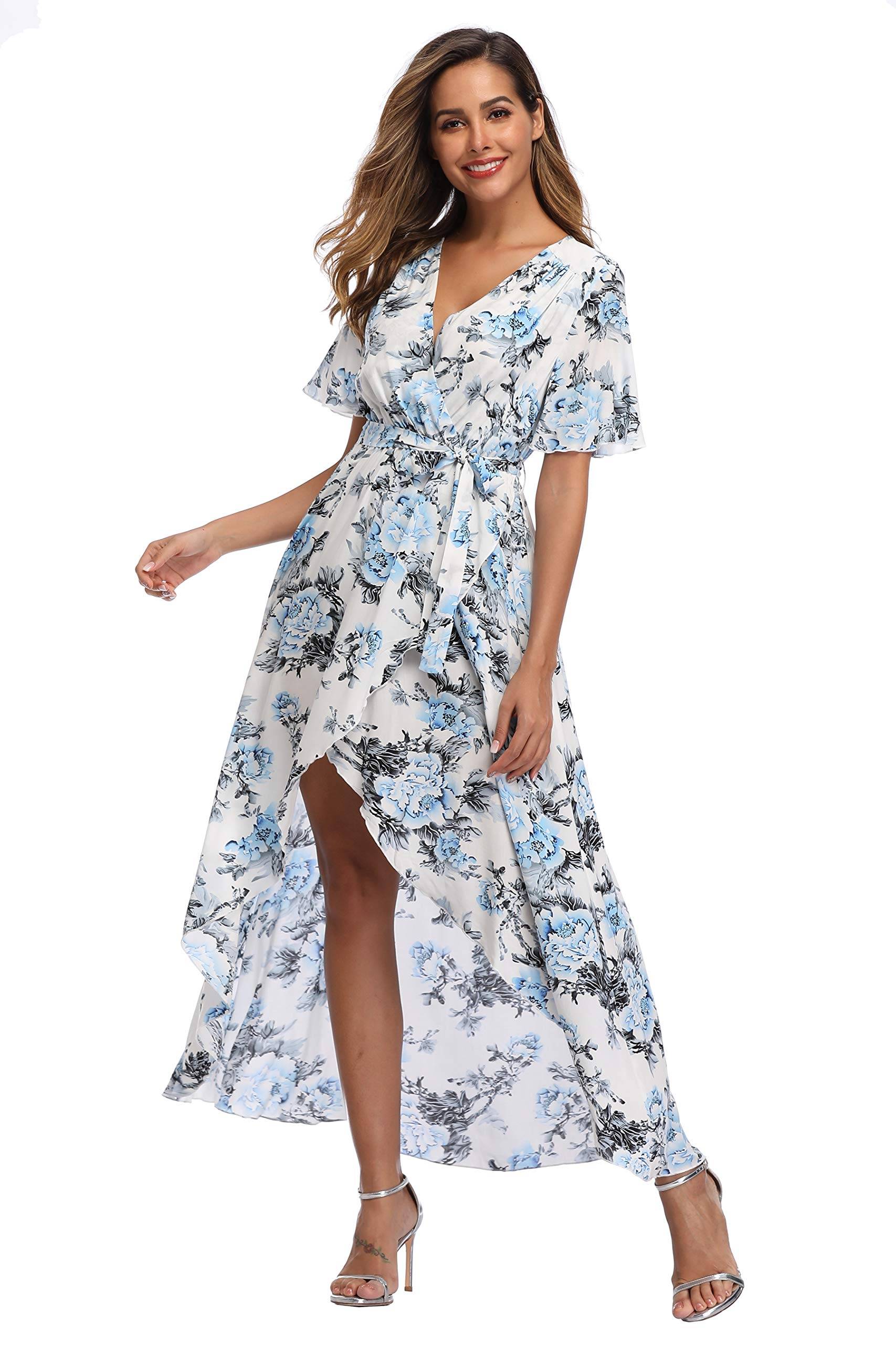 Women's Wrap V Neck Floral Summer Dresses Maxi