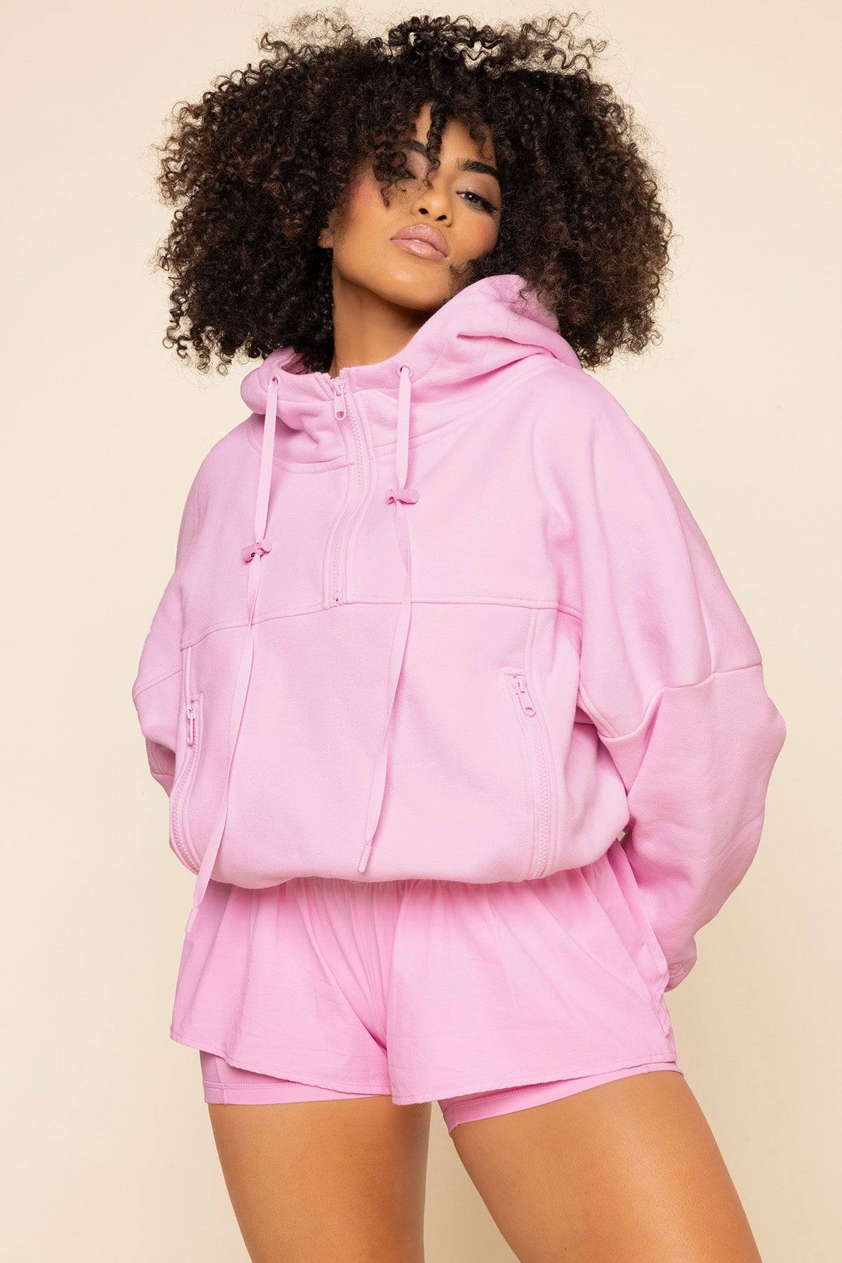 Half Zip Warm Up Hoodie - Perfect Pink