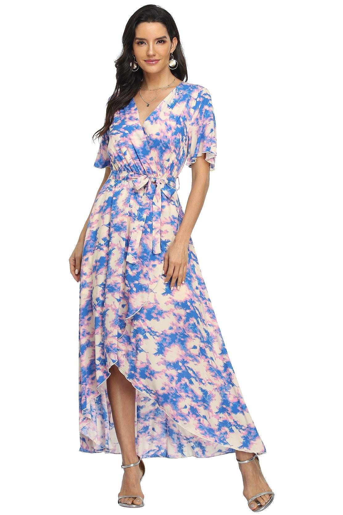 Women's Wrap V Neck Floral Summer Dresses Maxi