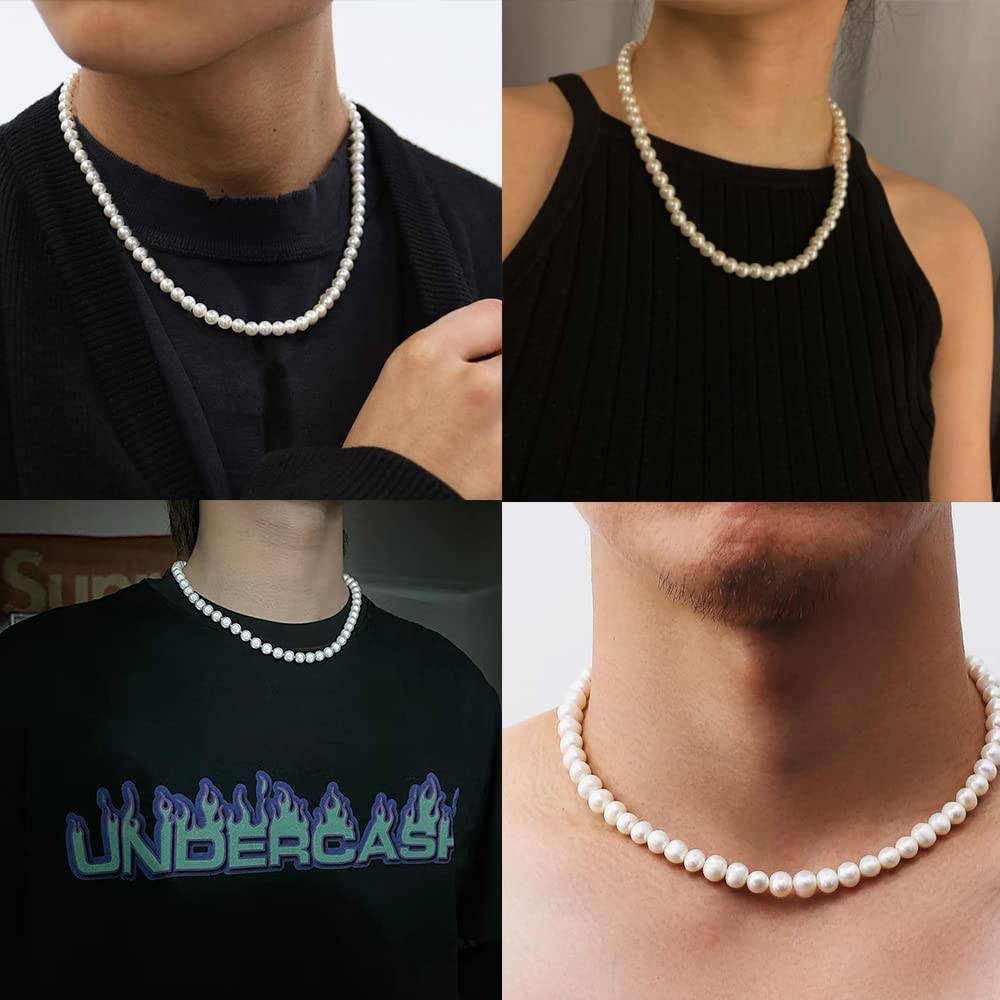 Pearl Necklace for Men,White Round Pearl Necklace Pearl Choker Necklace Fashion Jewelry Gifts for Women Men