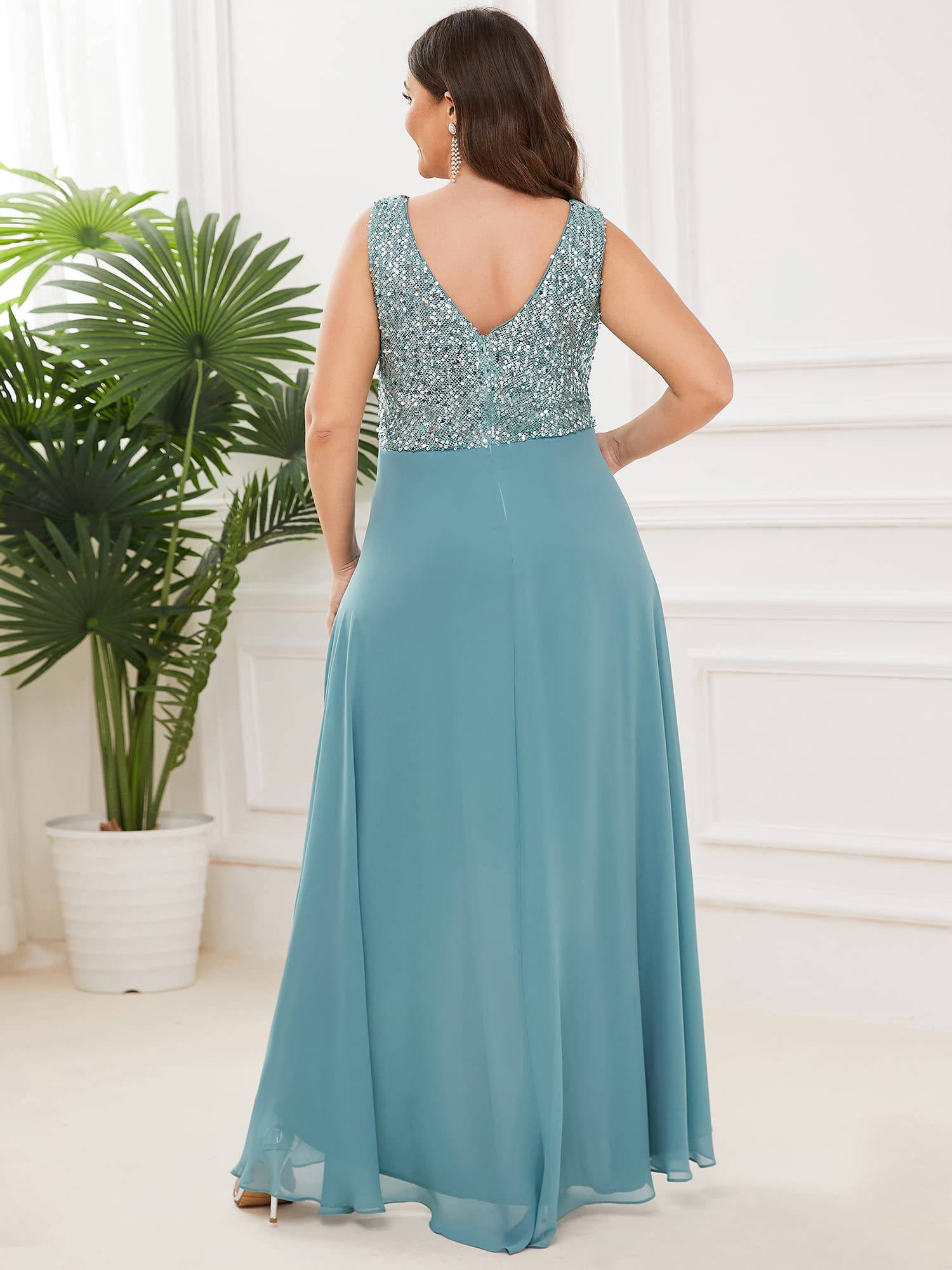 Plus Women V Neck Maxi Formal Party Dress