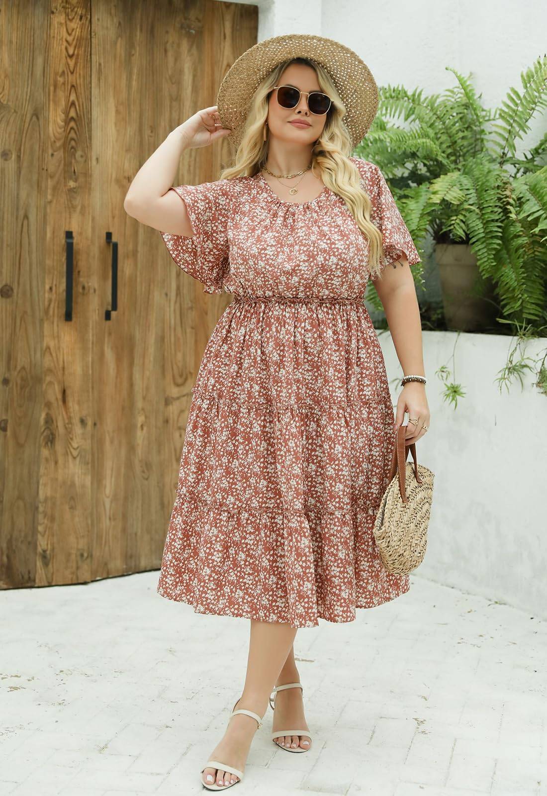 Women Plus Size Summer Midi Dress with Pocket