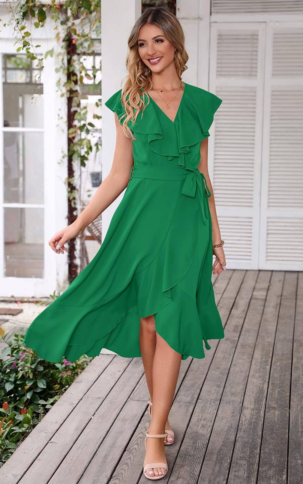 Womens Summer Wrap V Neck Split Party Dress