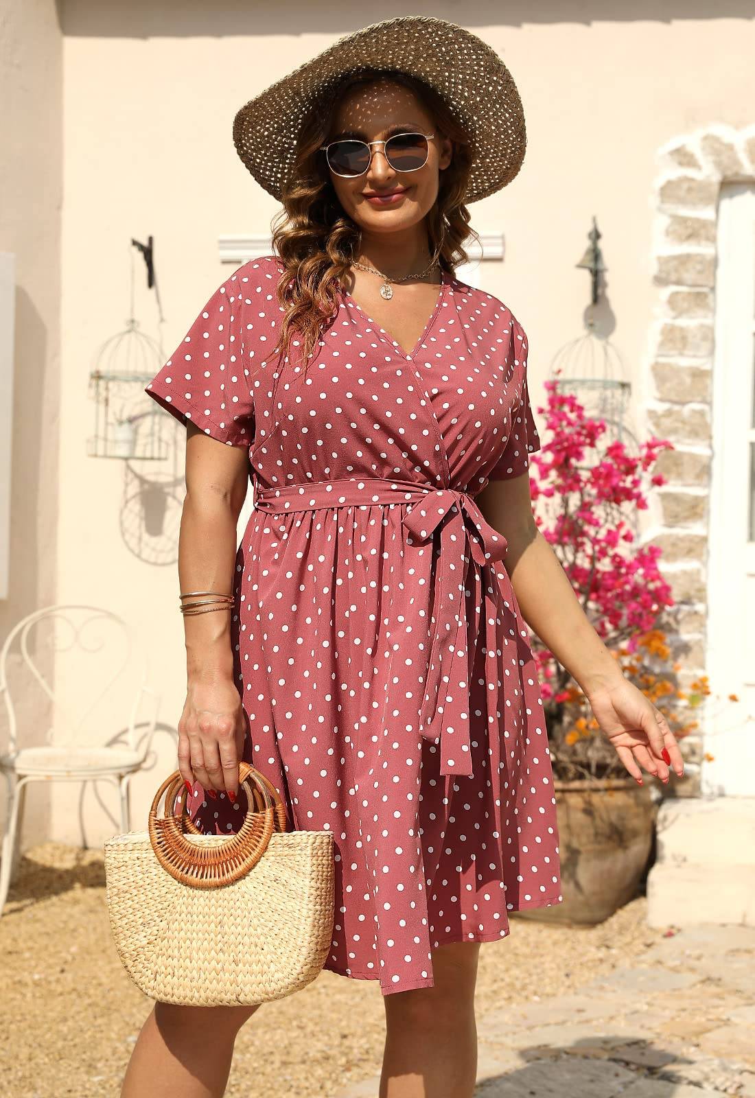 Womens Plus Size Boho Wrap Dress Floral Print