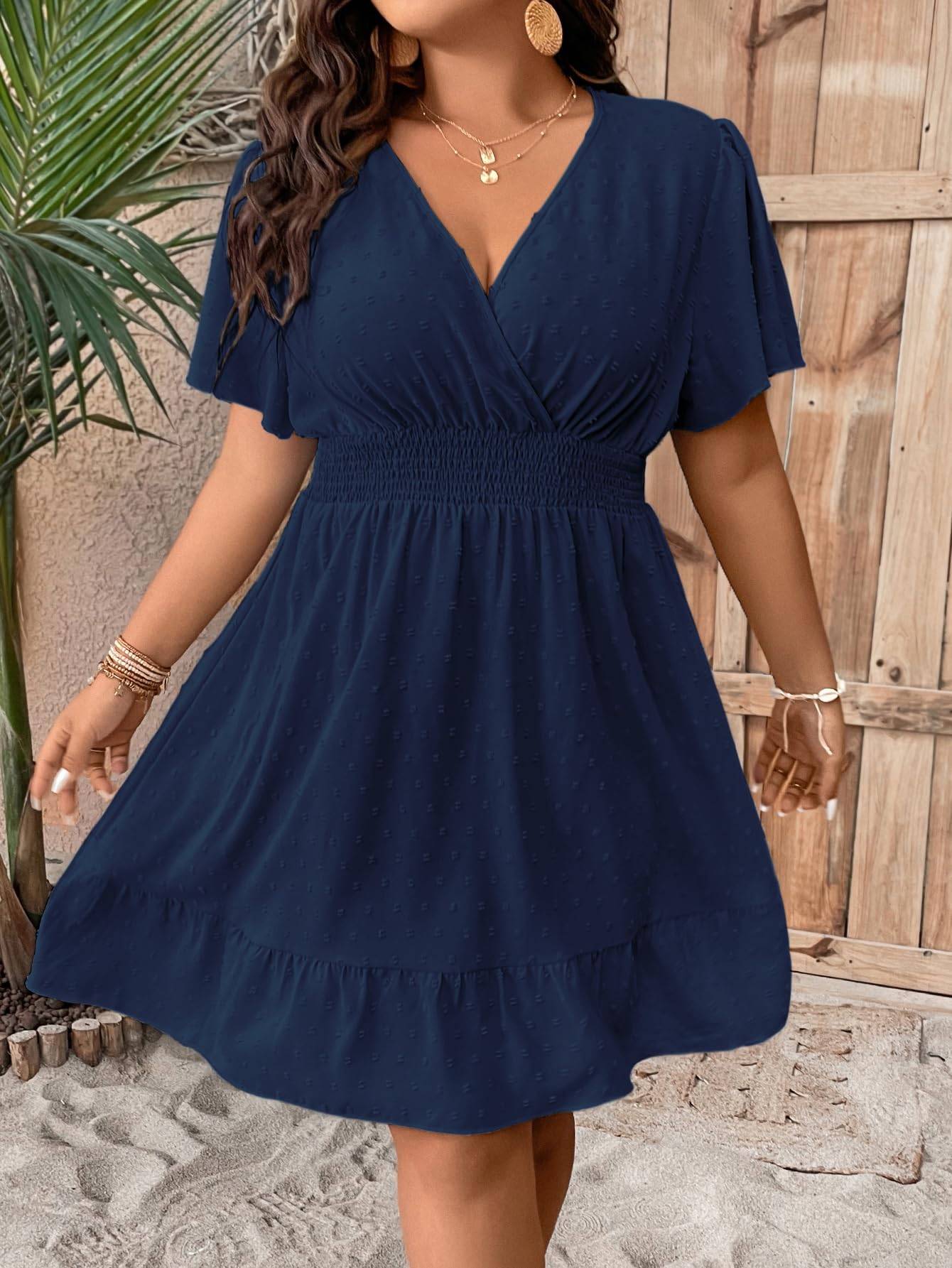 Women's Plus Size Wrap V Neck Short A Line Dress