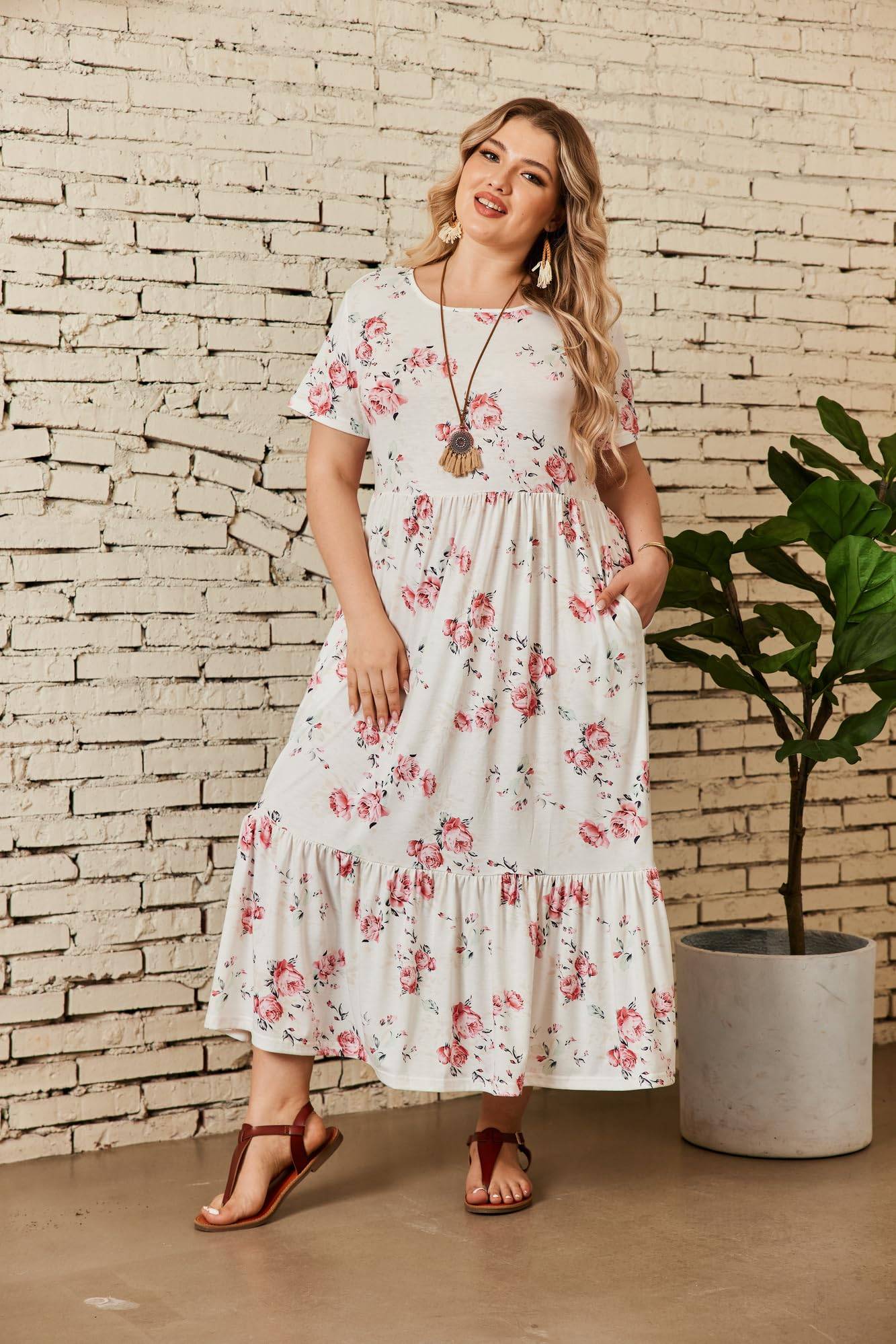 Women Plus Size Long Maxi Dresses with Pockets