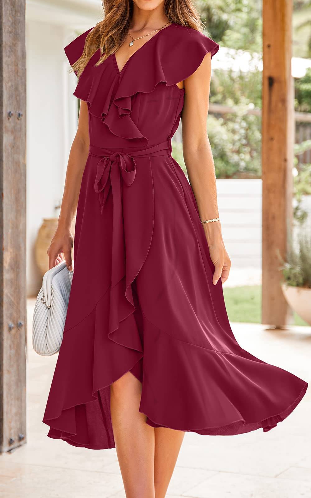 Womens Summer Wrap V Neck Split Party Dress