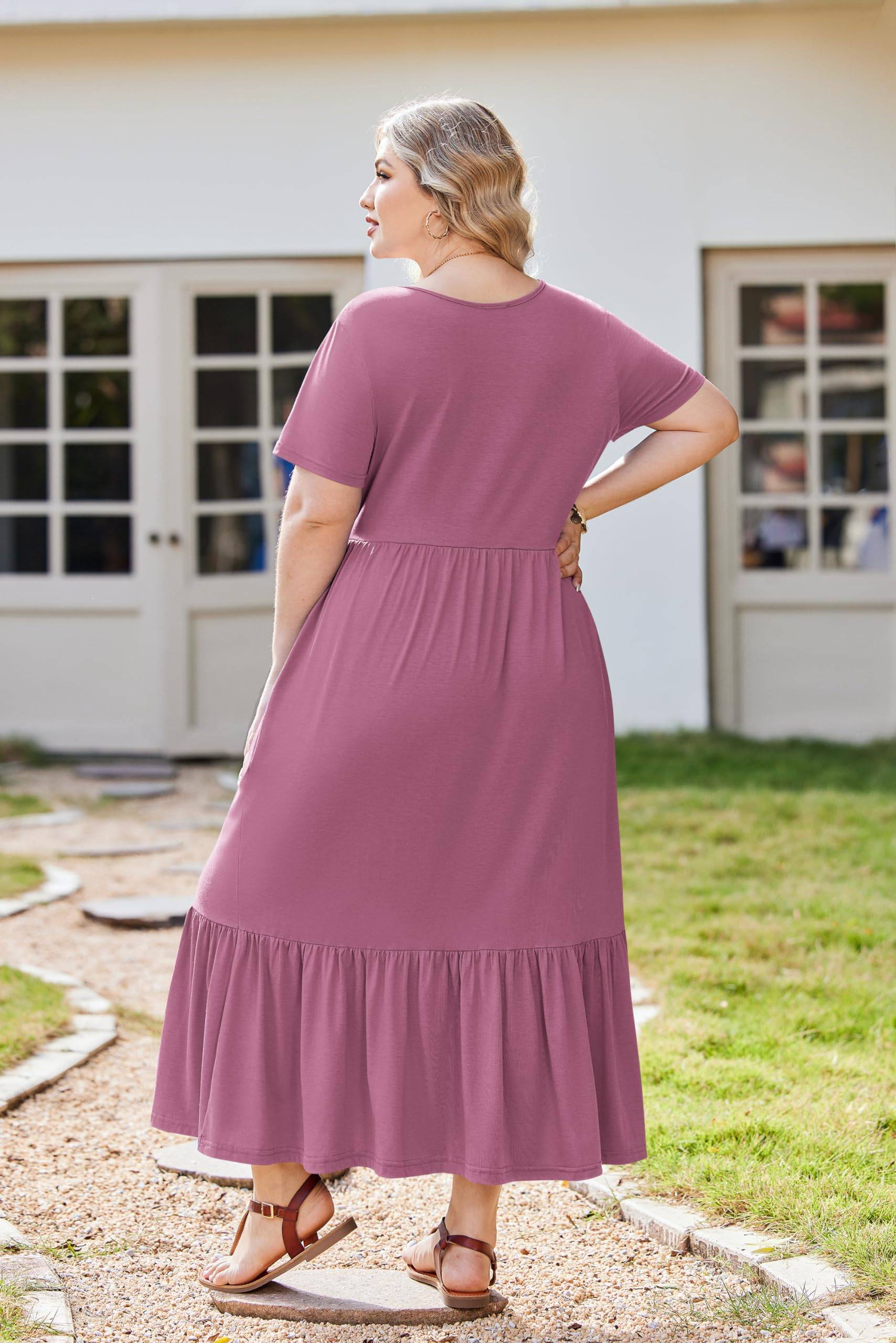 Women Plus Size Long Maxi Dresses with Pockets