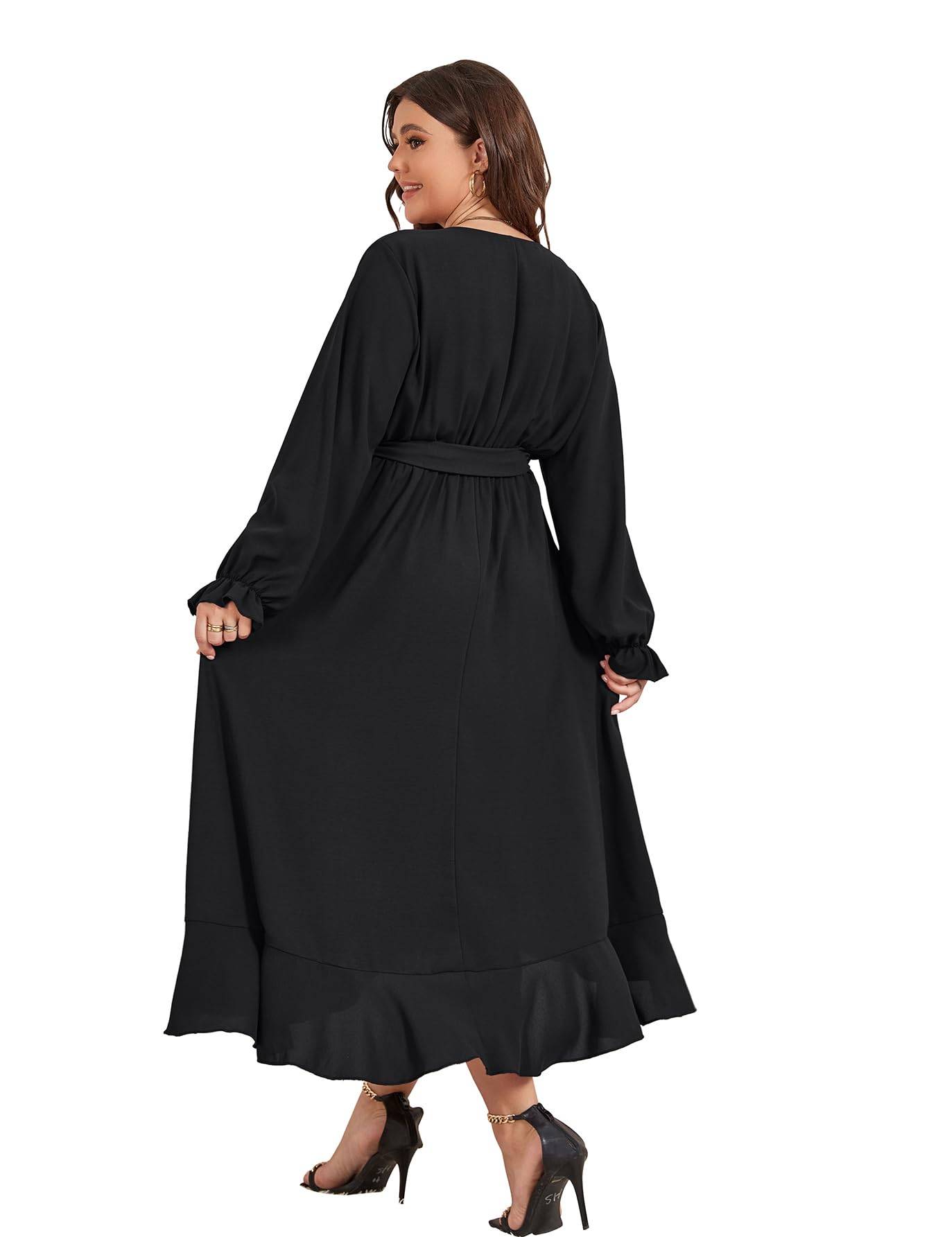 Women Plus Size Maxi Dress Wrap V Neck Dress