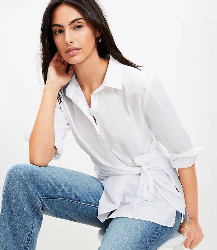 Poplin Wrap Shirt Blouse for Daily Work