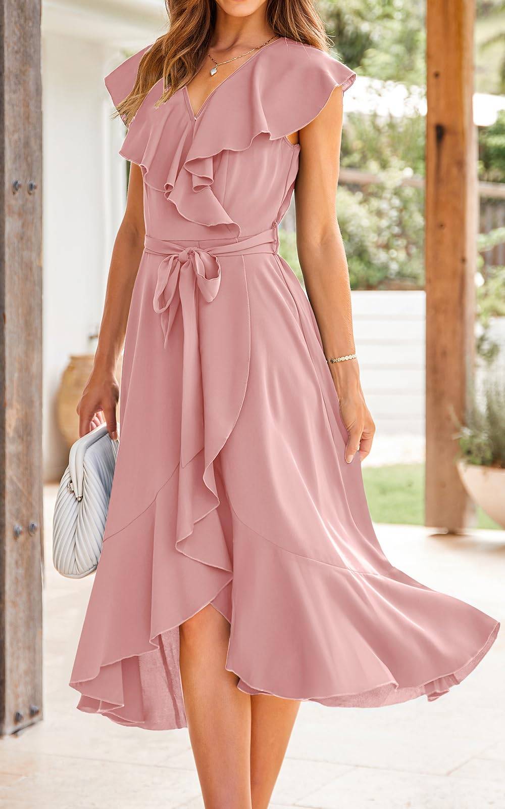 Womens Summer Wrap V Neck Split Party Dress