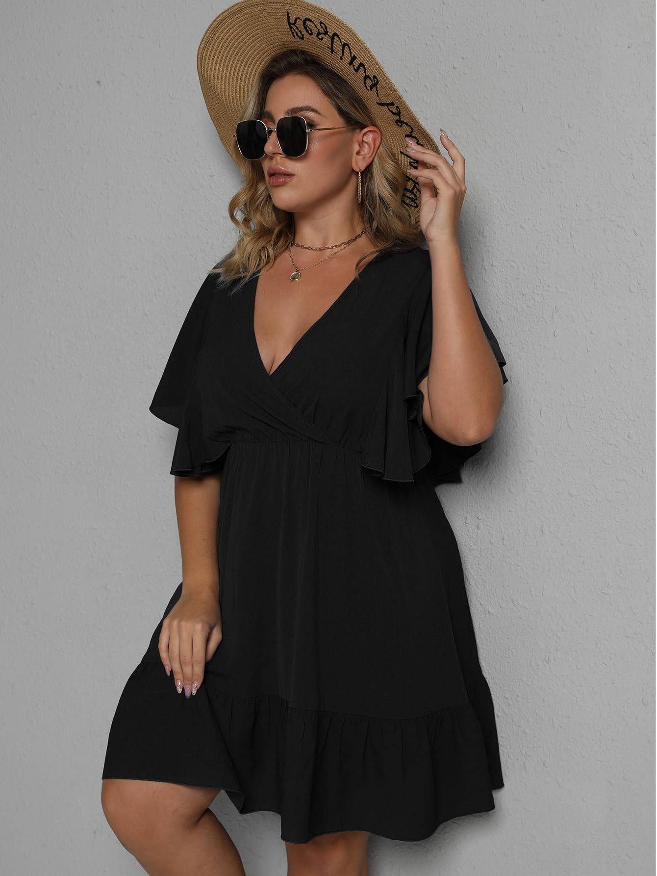 Women's Plus Size Wrap V Neck Short A Line Dress