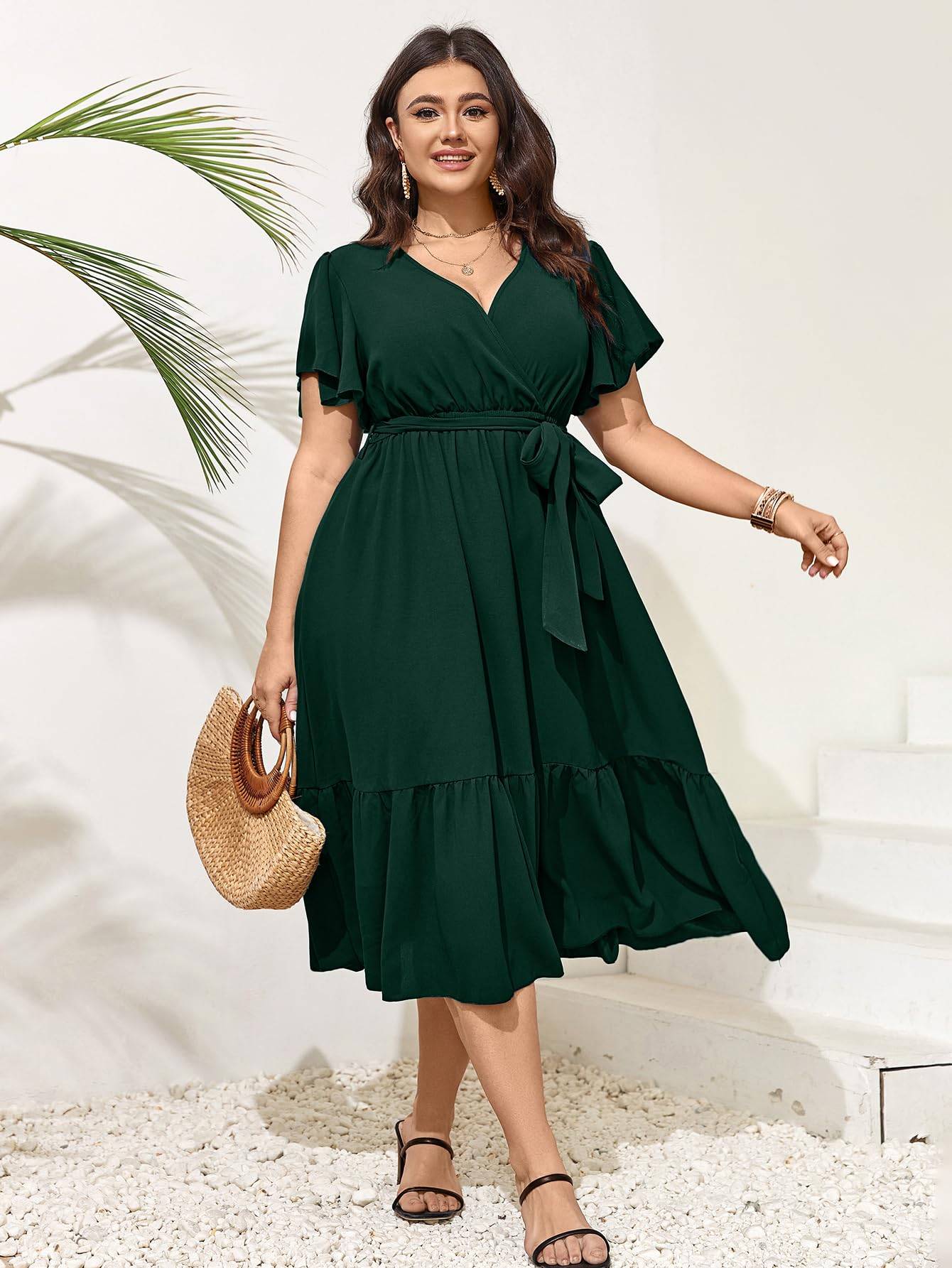 Women Plus Size Dresses V Neck A-Line Maxi Dress