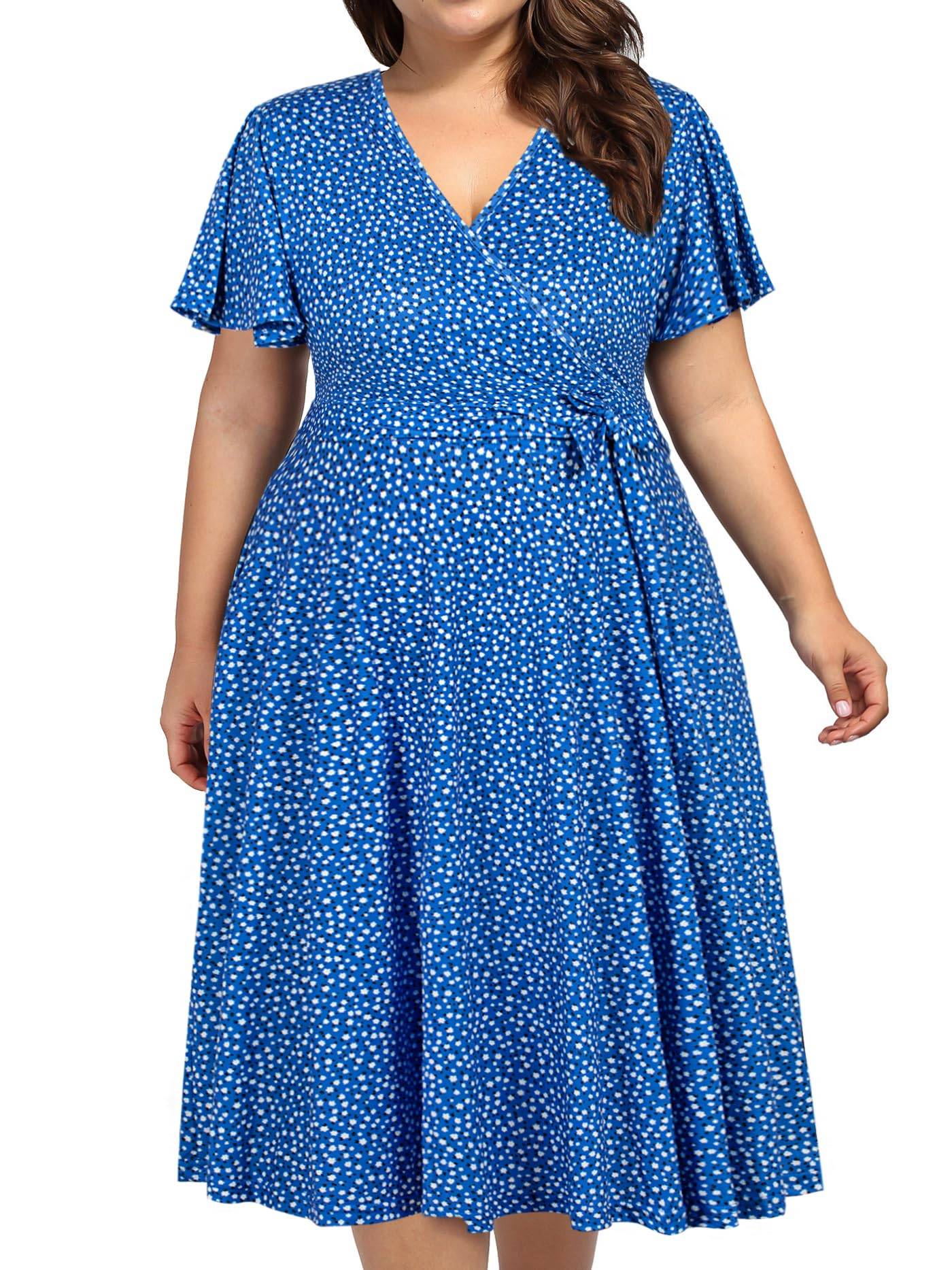 Plus Size Womens V Neck Floral Party Midi Dresses