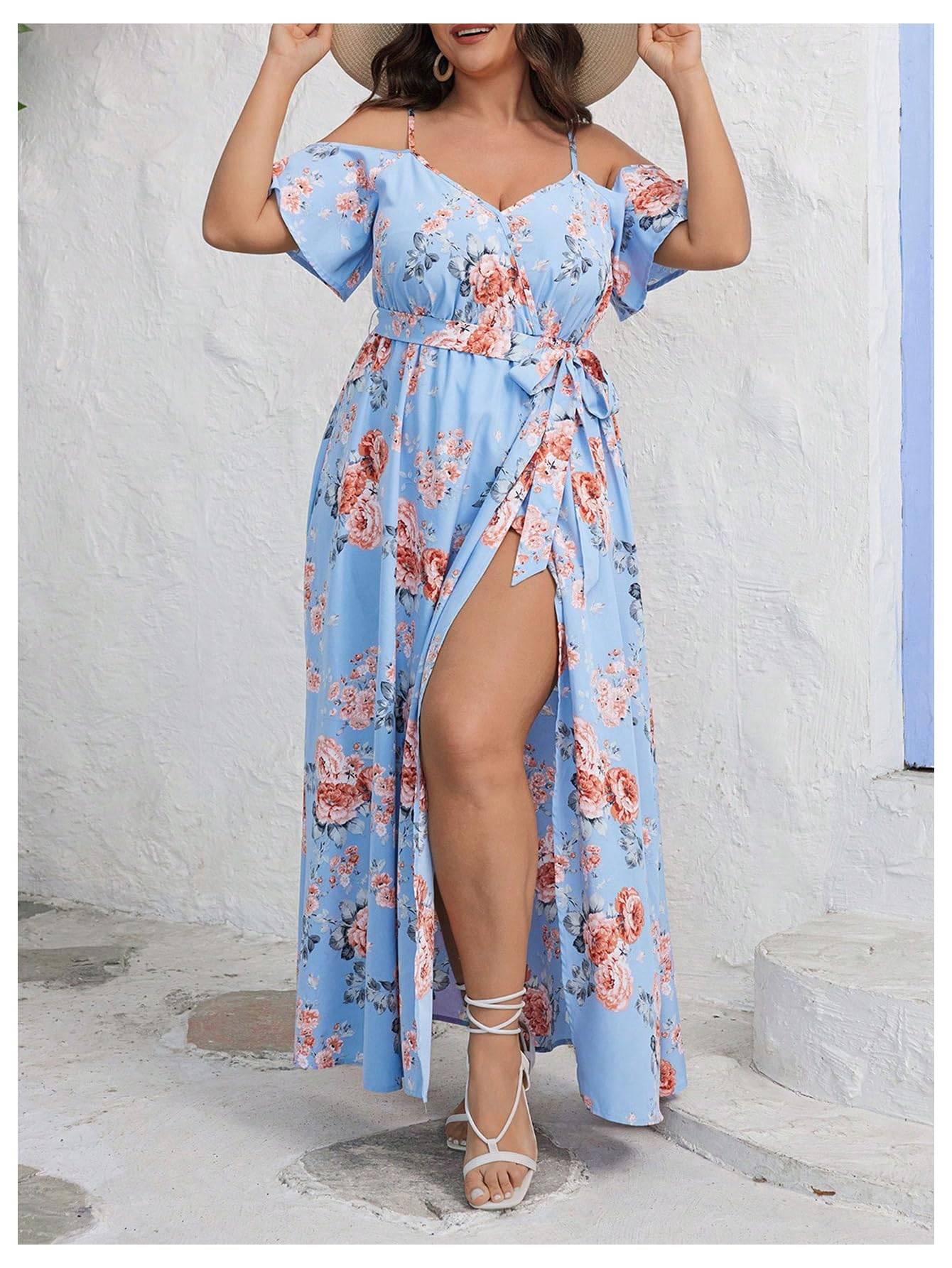 Women's Plus Size Short Sleeve Long Dress