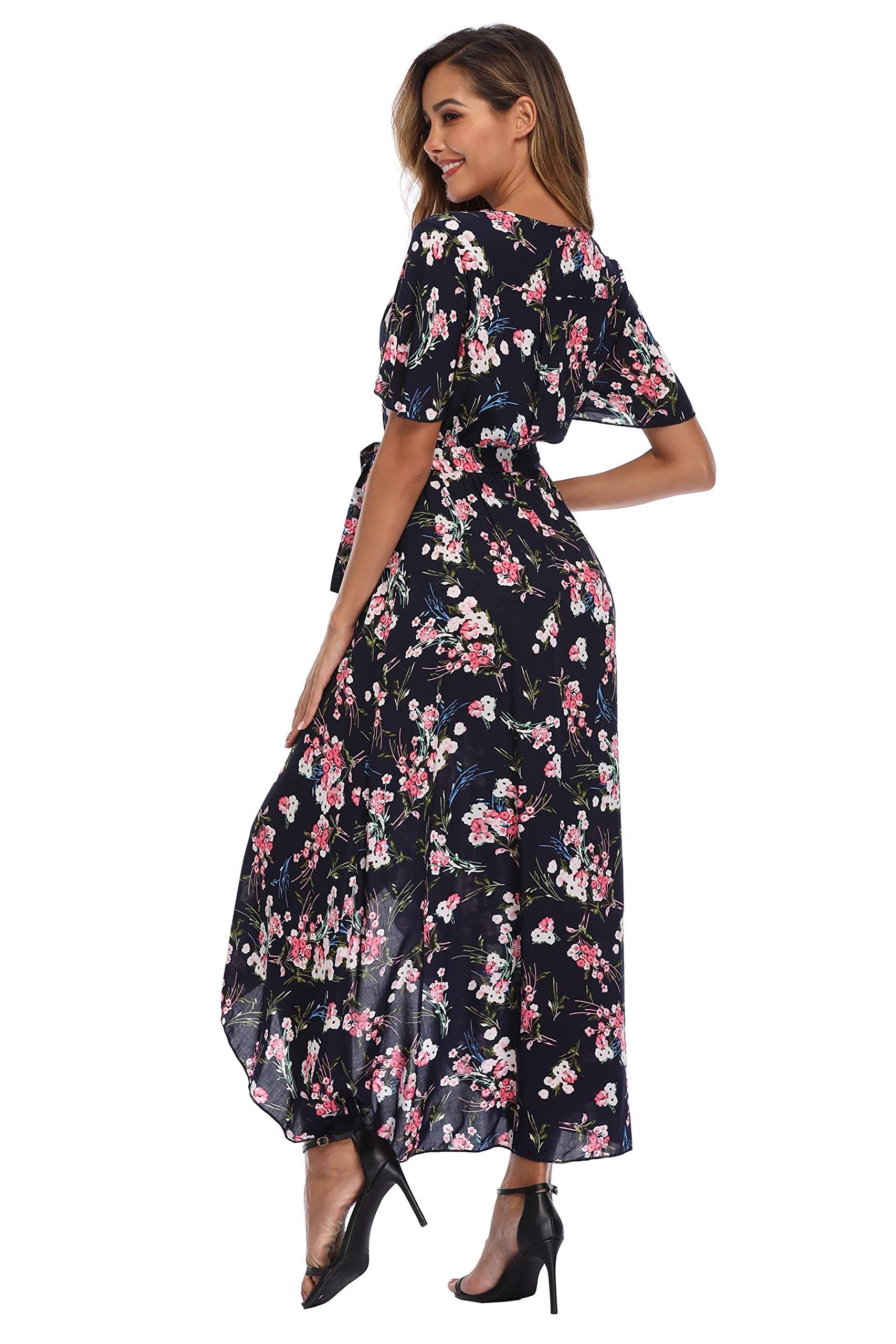 Women's Wrap V Neck Floral Summer Dresses Maxi