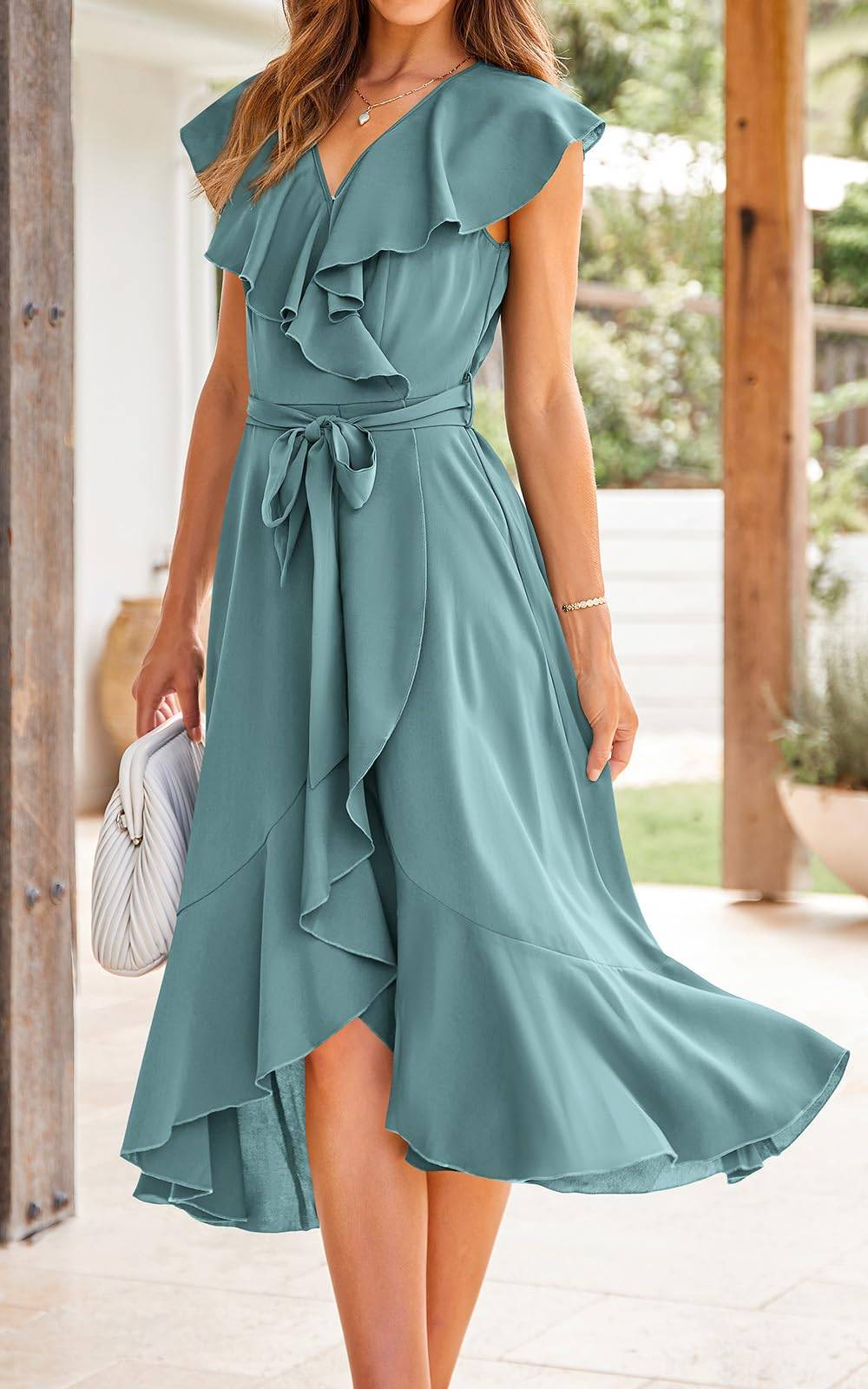 Womens Summer Wrap V Neck Split Party Dress