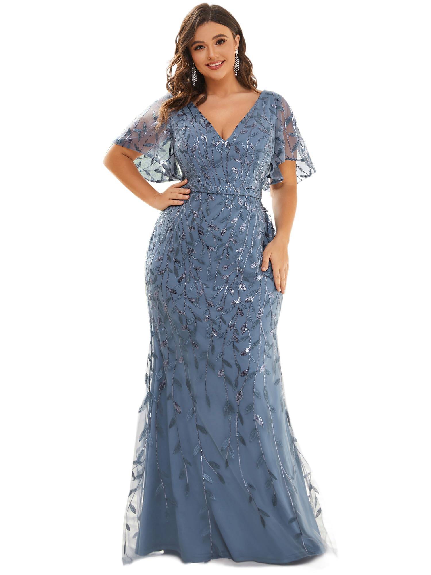 Women's V-Neck Sparkly Formal Dresses Plus Size