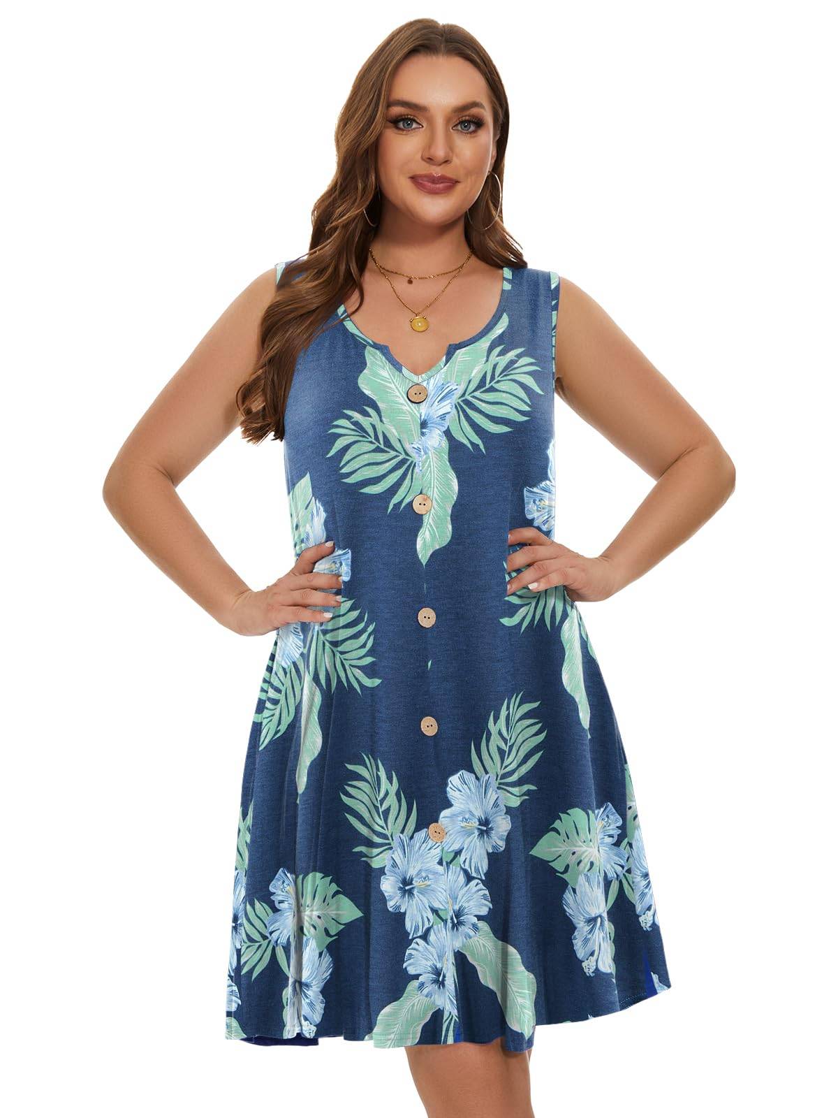 Women Plus Size A Line Sundresses Midi Dress