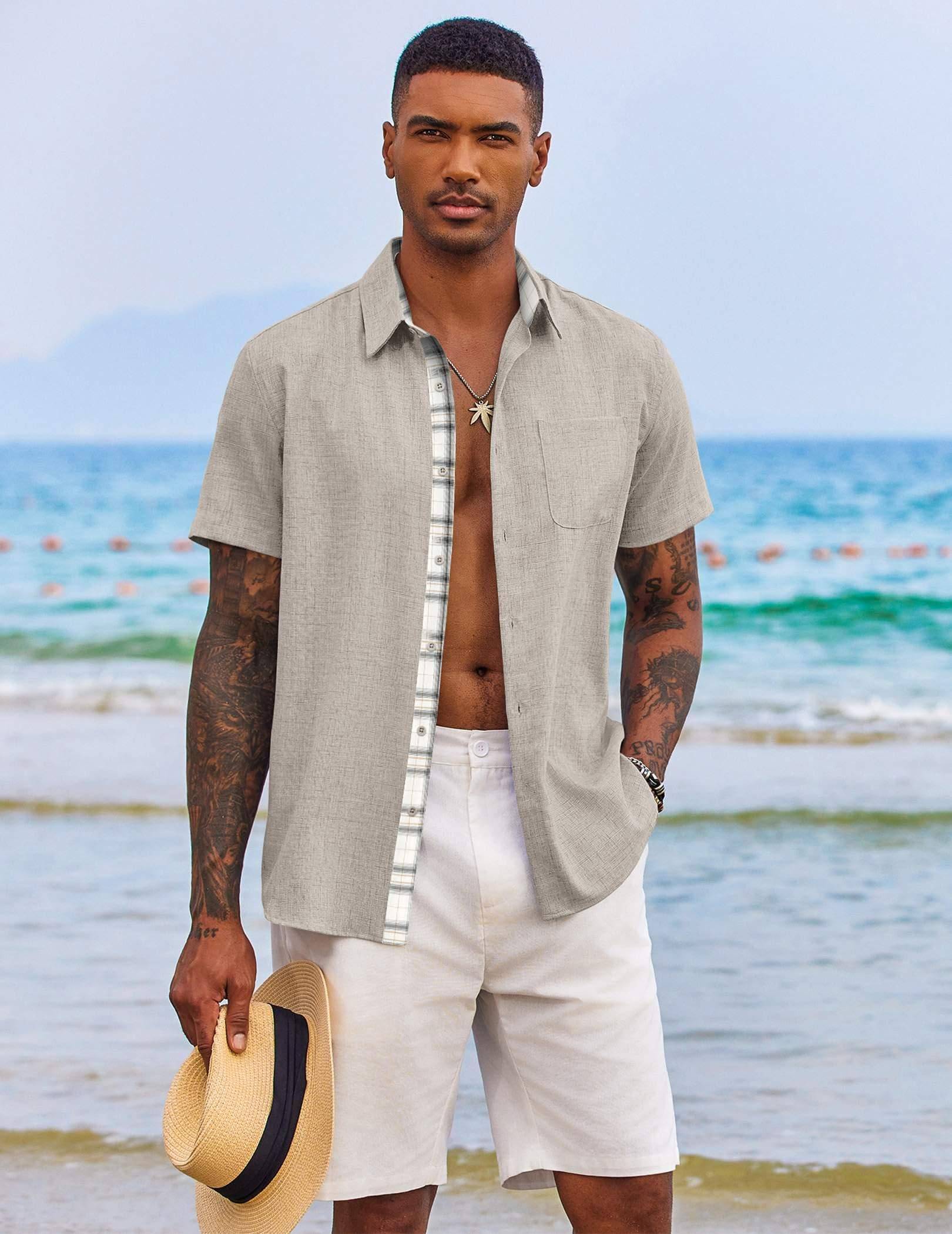 Men's Button Down Shirts Short Sleeve Casual Shirts Summer Beach Shirts Vacation Wedding Shirts with Pocket